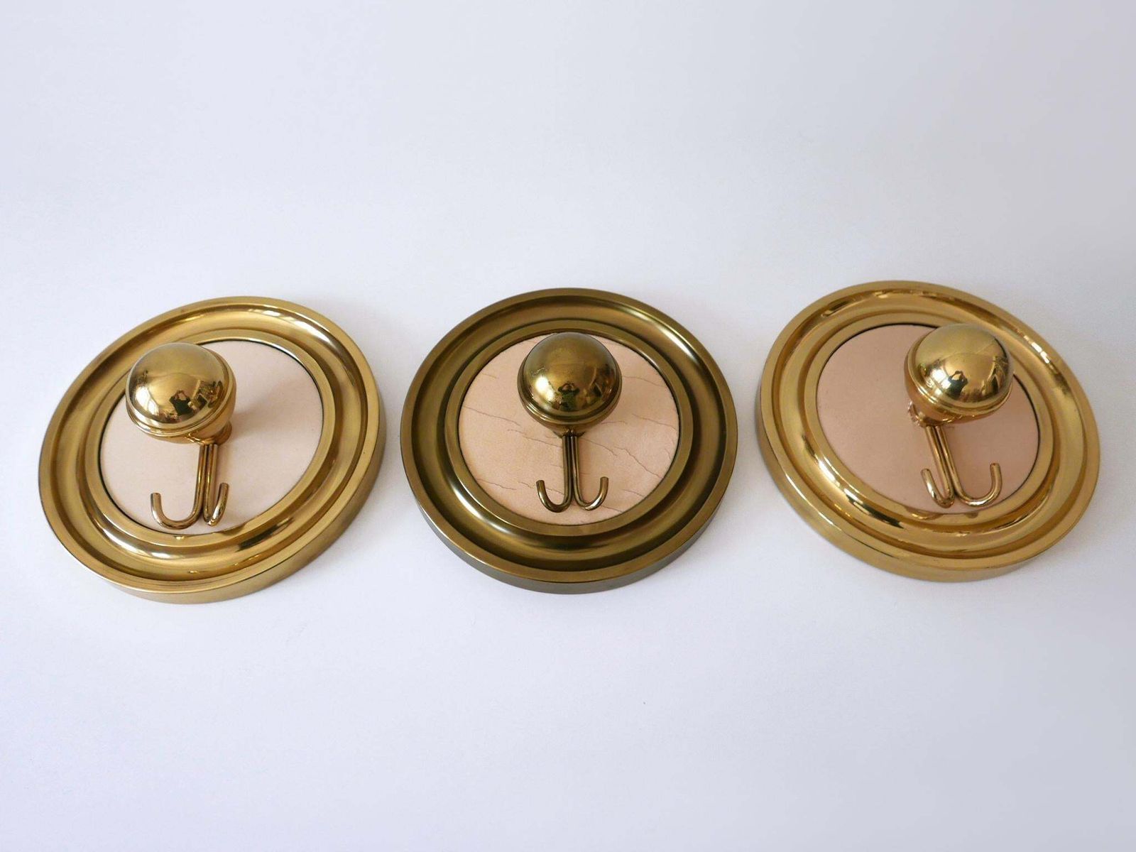 photo buy Set Of Three Large Mid Century Modern Brass Coat Hooks Or Wall Wardrobes 1960s