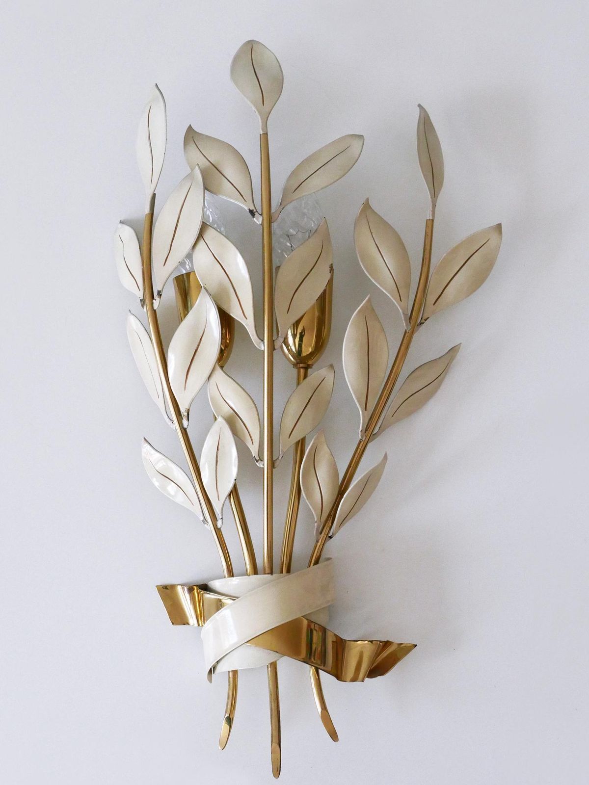 Set Of Two Rare 'Laurel Bouquet' Sconces By Vereinigte Werkstätten München 1950 photo vintage