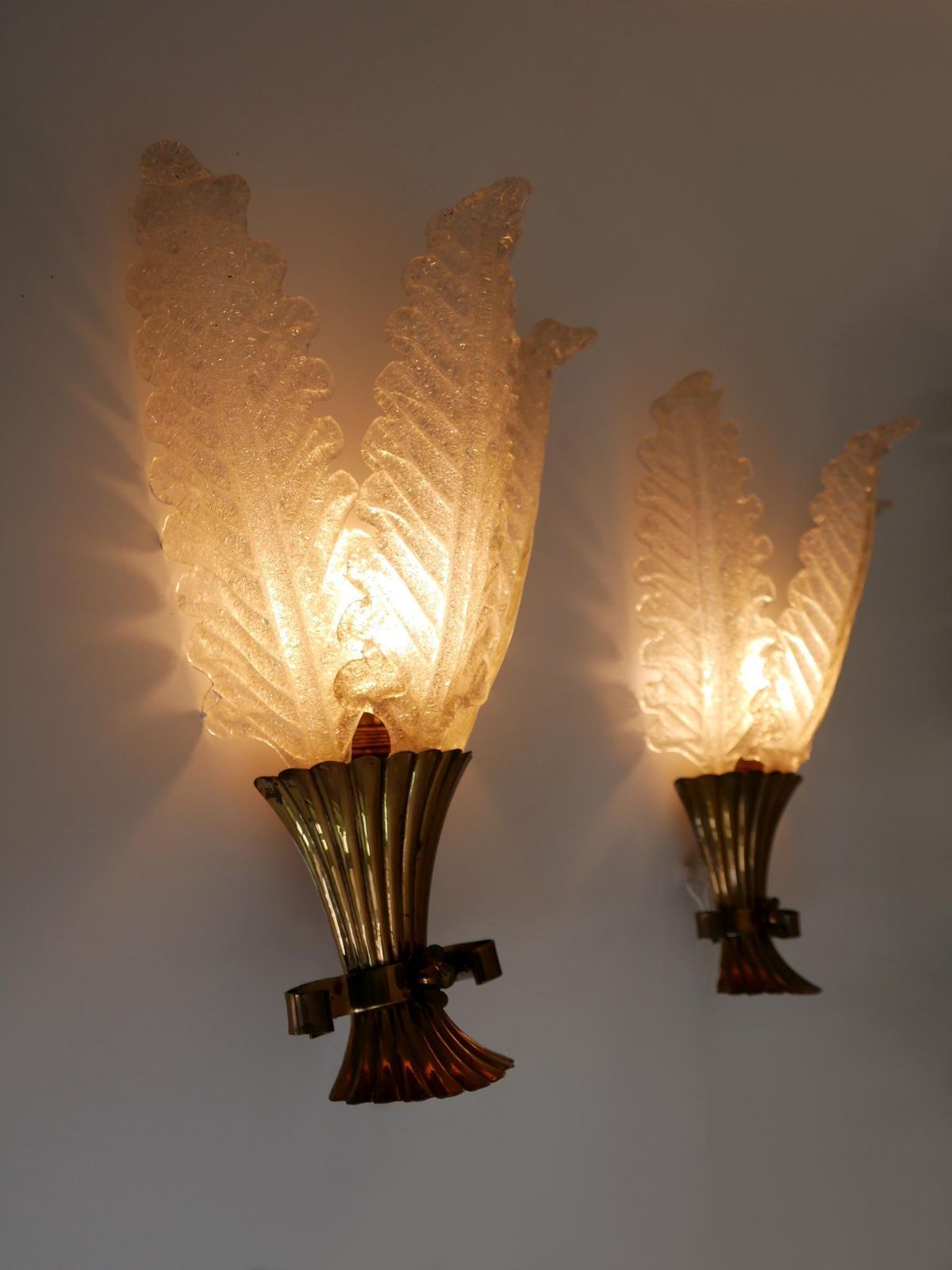 photo vintage Set Of Two Rare Mid Century Modern Murano Glass Sconces By Barovier & Toso Italy
