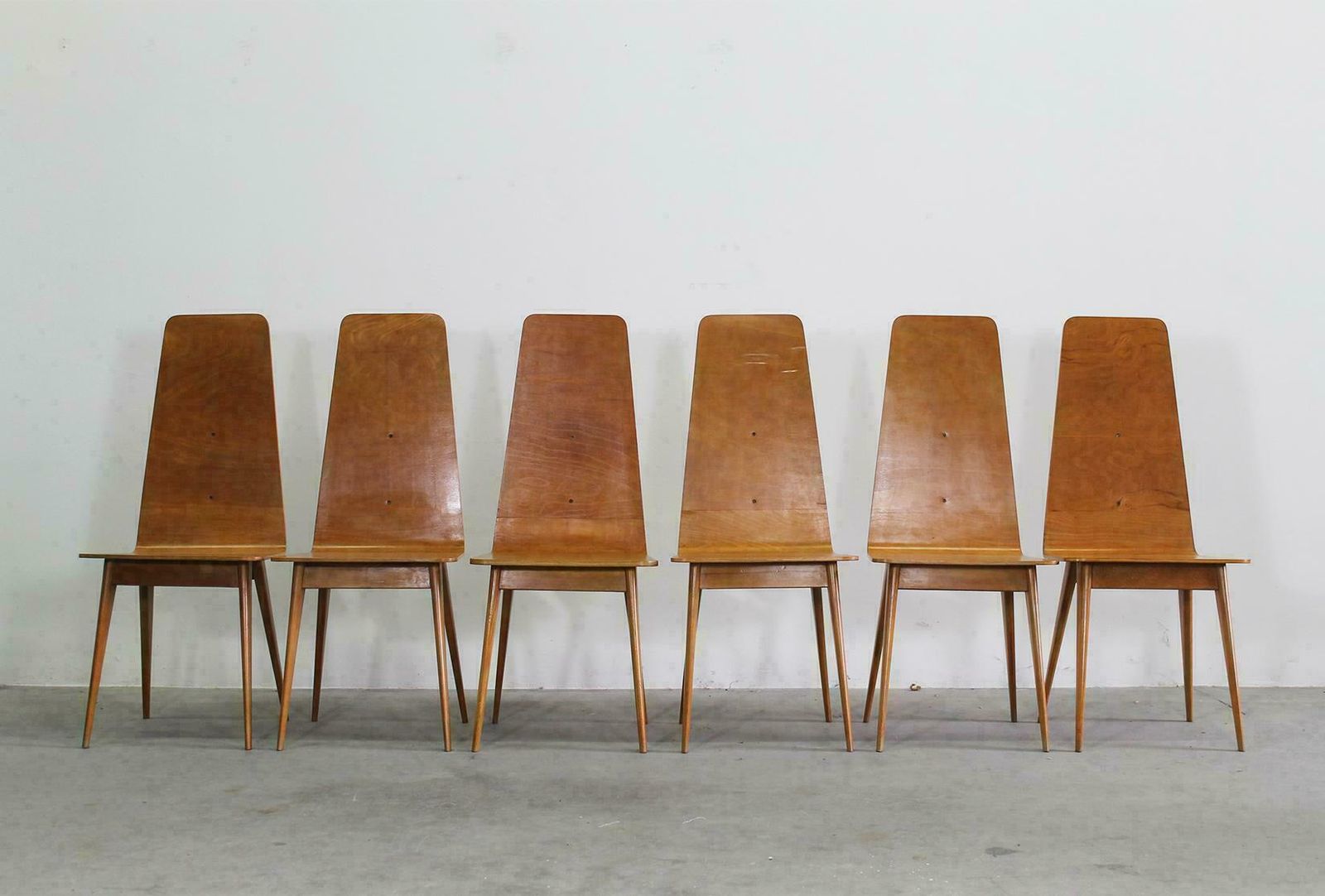Set Of Six Dining Chairs In Wood By Sineo Gemignani Italian Manufacture 1940s photo Furniture