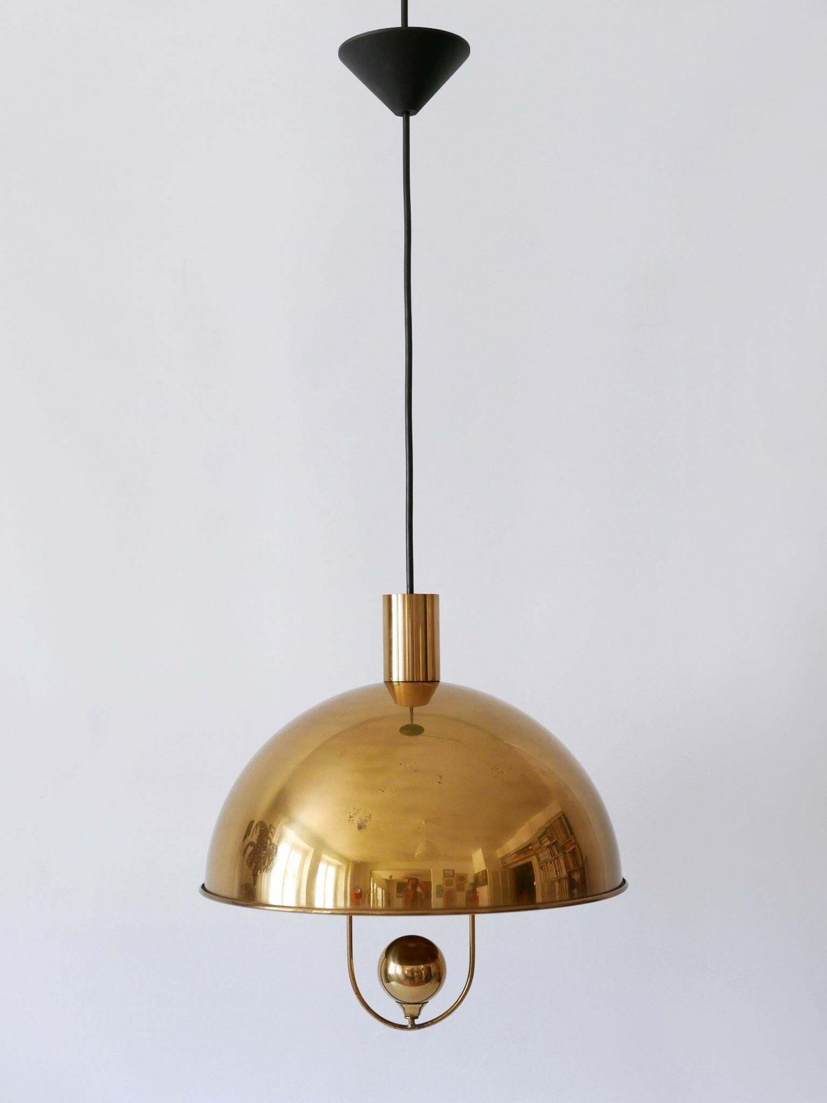 Elegant Mid Century Modern Brass Pendant Lamp By Florian Schulz Germany 1970s photo for sale