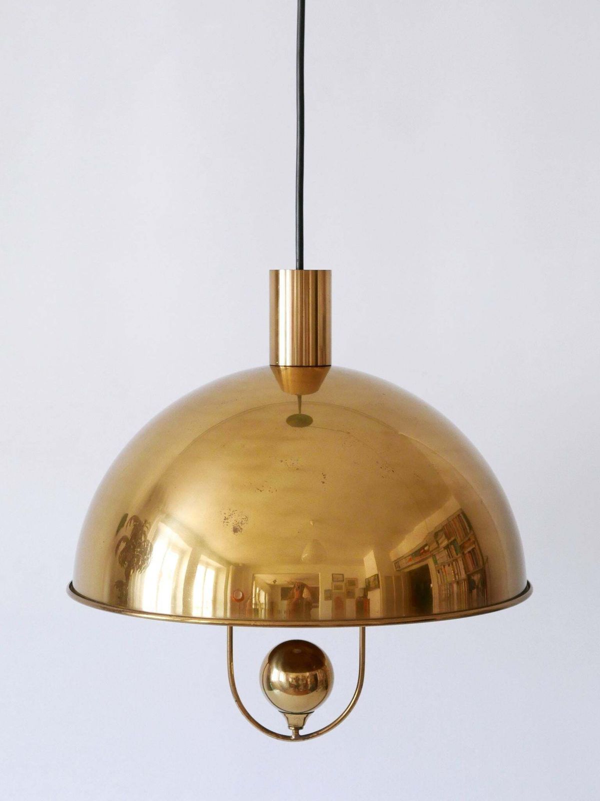 photo for sale Elegant Mid Century Modern Brass Pendant Lamp By Florian Schulz Germany 1970s