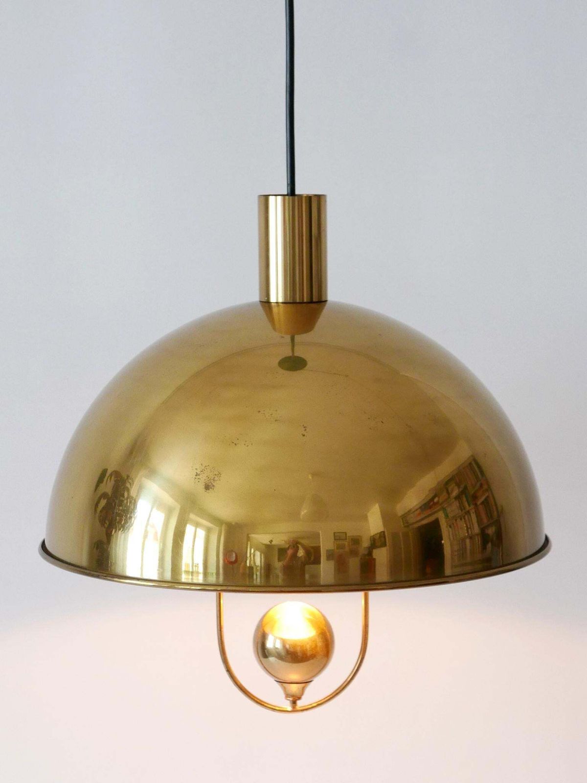 3097.0 Elegant Mid Century Modern Brass Pendant Lamp By Florian Schulz Germany 1970s photo