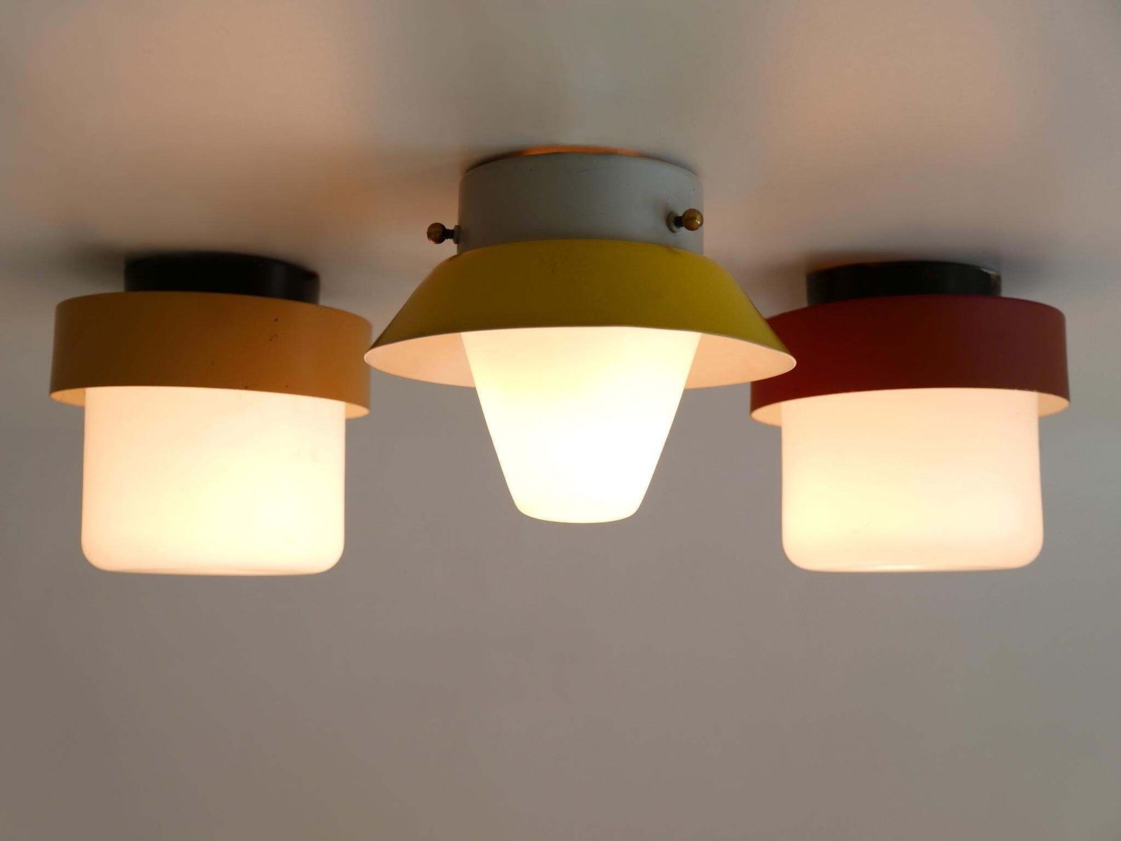 Set Of Three Rare & Lovely Ceiling Fixtures Or Flush Mounts Germany 1960s photo furniture