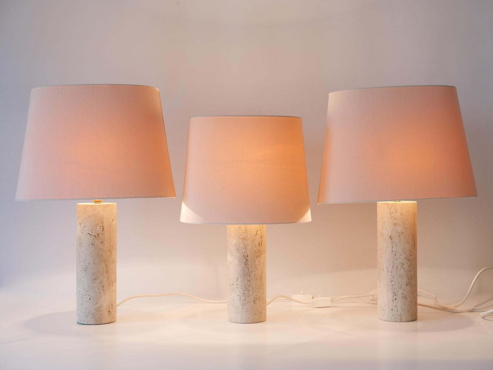 Set Of Three Elegant Mid Century Modern Travertine Table Lamps Italy 1960s photo furniture