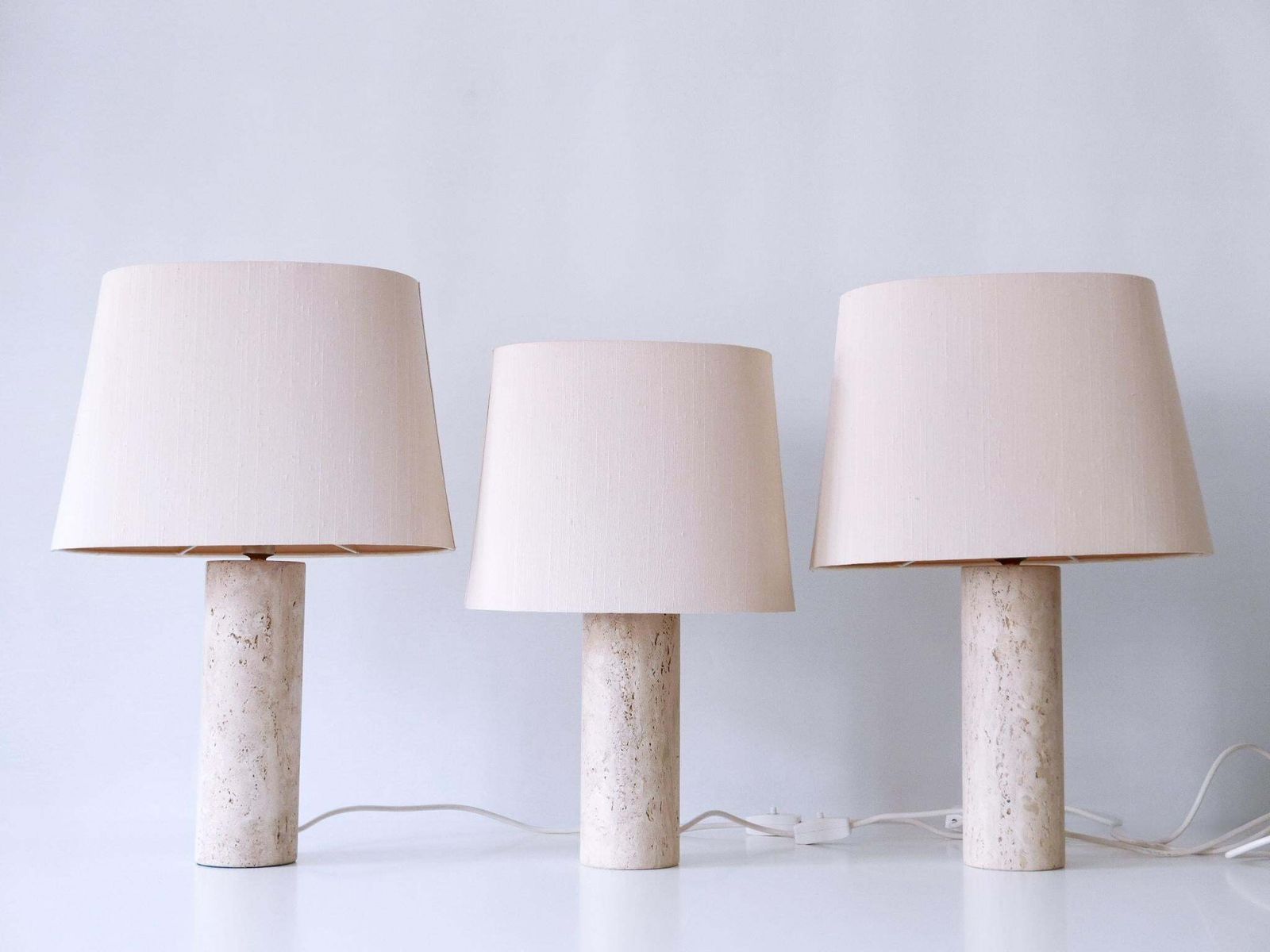 Set Of Three Elegant Mid Century Modern Travertine Table Lamps Italy 1960s photo for sale