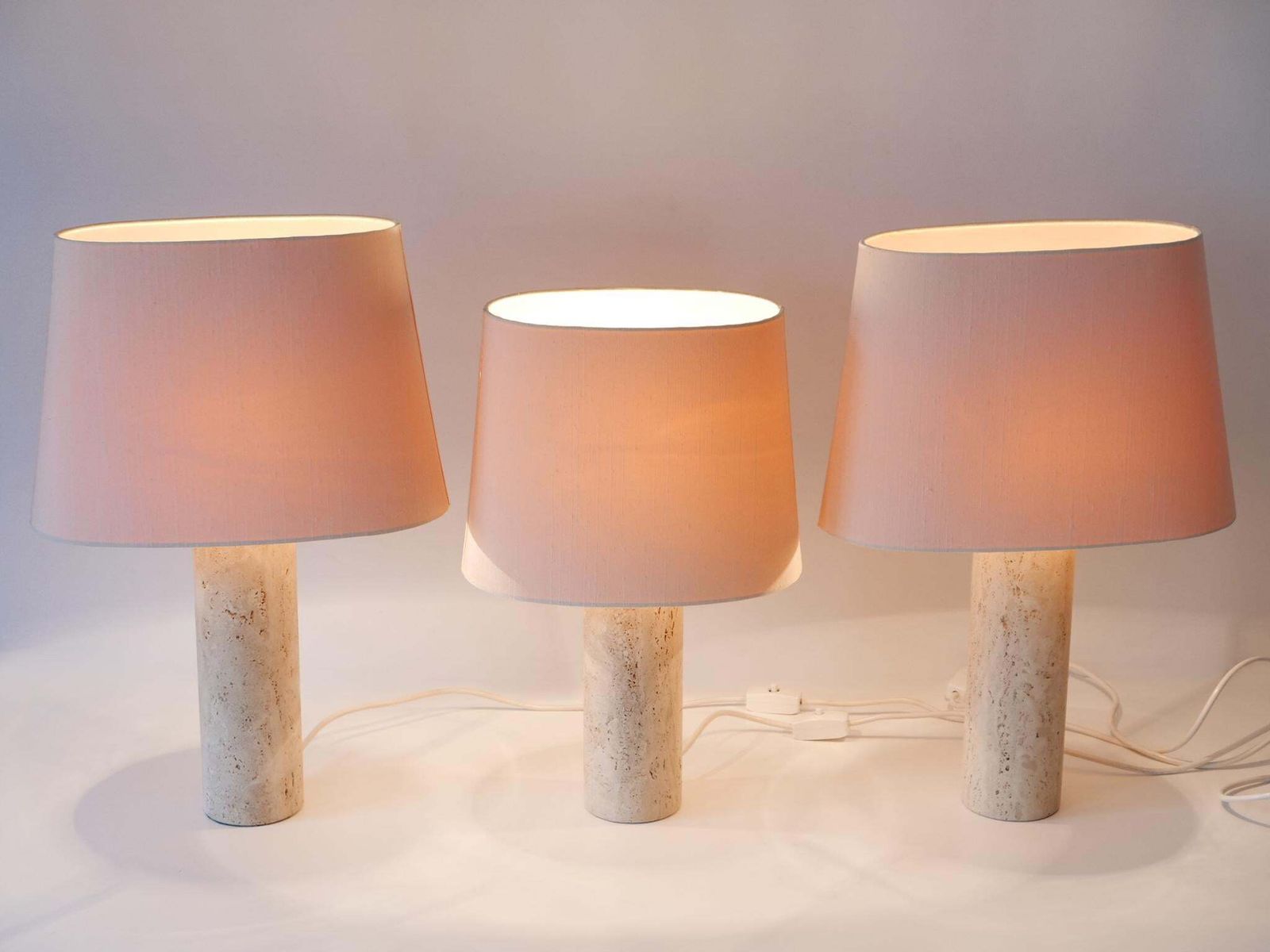 Set Of Three Elegant Mid Century Modern Travertine Table Lamps Italy 1960s photo vinterior