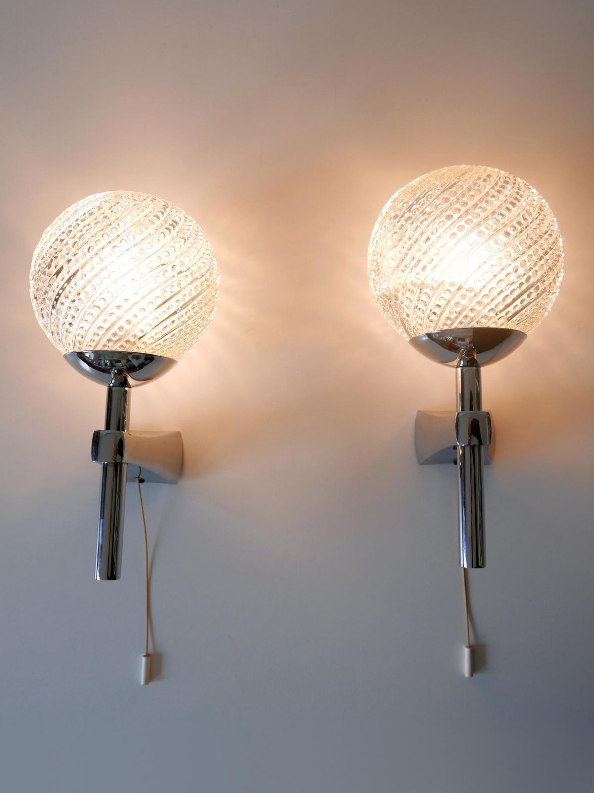 Set Of Two Lovely Mid Century Modern Textured Glass Sconces Or Wall Lamps 1970s photo Lighting