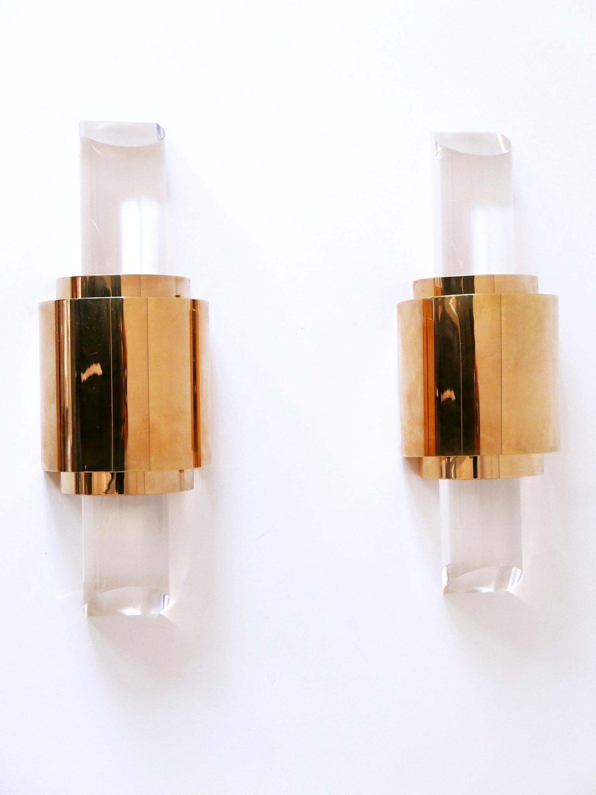 Set Of Two Exceptional Gilt Brass & Lucite Sconces Or Wall Lights Germany 1980s photo buy