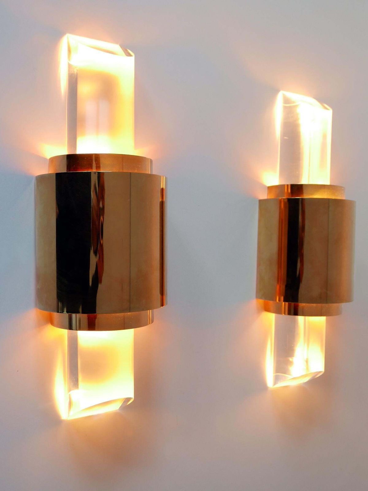 photo furniture Set Of Two Exceptional Gilt Brass & Lucite Sconces Or Wall Lights Germany 1980s