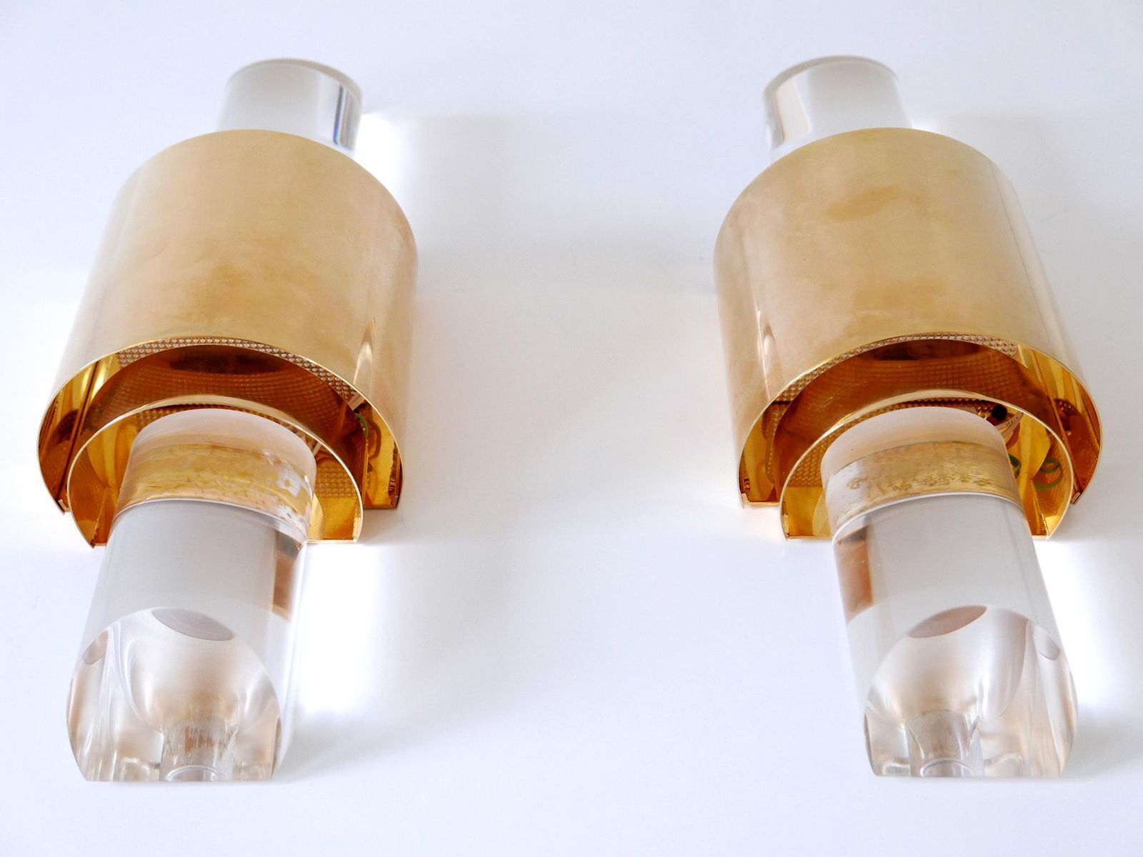 3899.0 Set Of Two Exceptional Gilt Brass & Lucite Sconces Or Wall Lights Germany 1980s photo