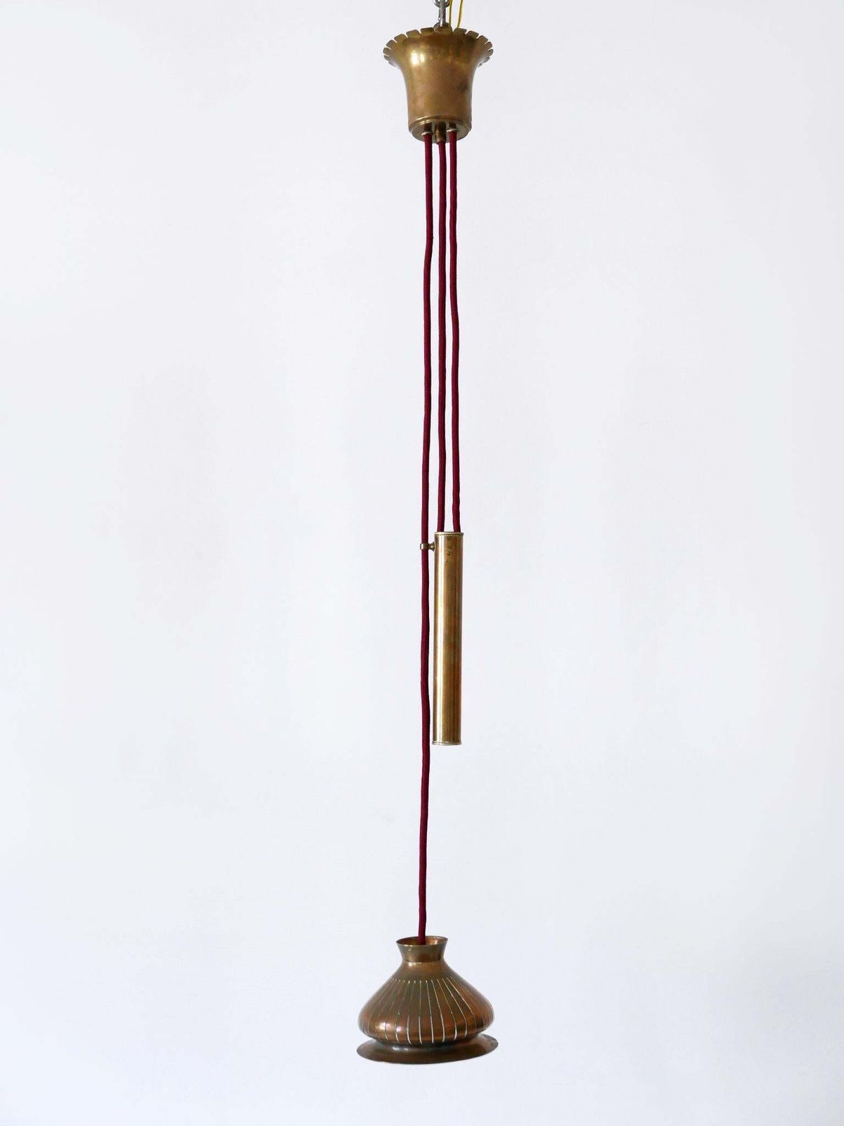 photo for sale Extremely Rare Mid Century Modern Counterweight Brass Pendant Lamp Germany 1950s