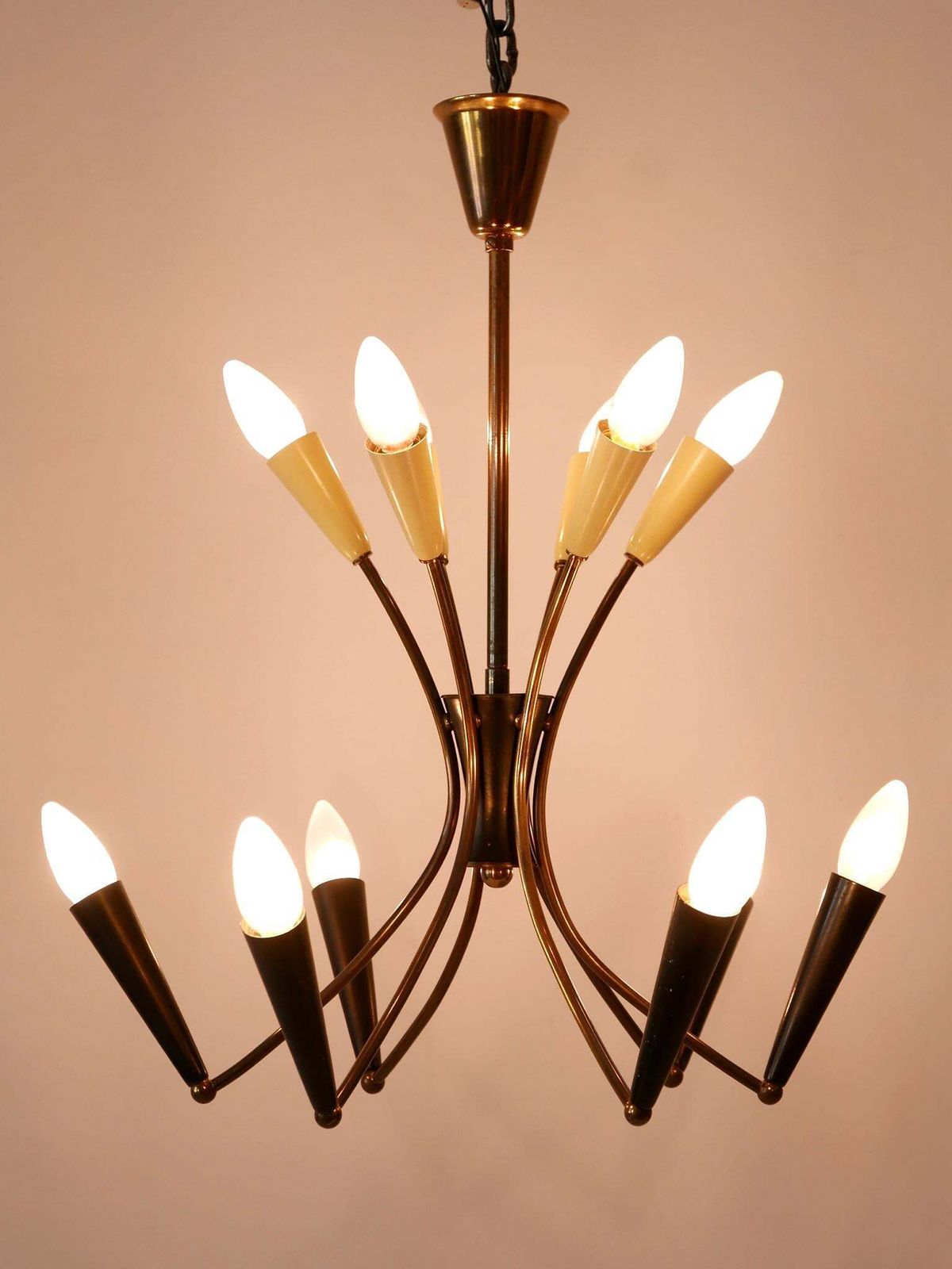 Lovely Mid Century Modern 12 Flamed Sputnik Chandelier Germany 1950s photo furniture
