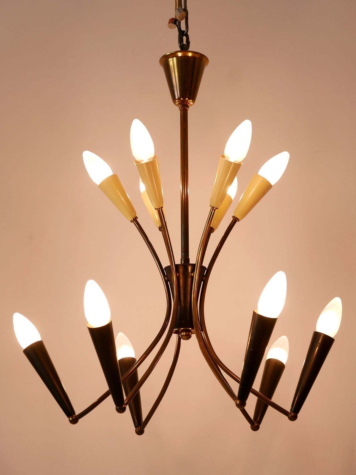 Lovely Mid Century Modern 12 Flamed Sputnik Chandelier Germany 1950s photo 2773.0