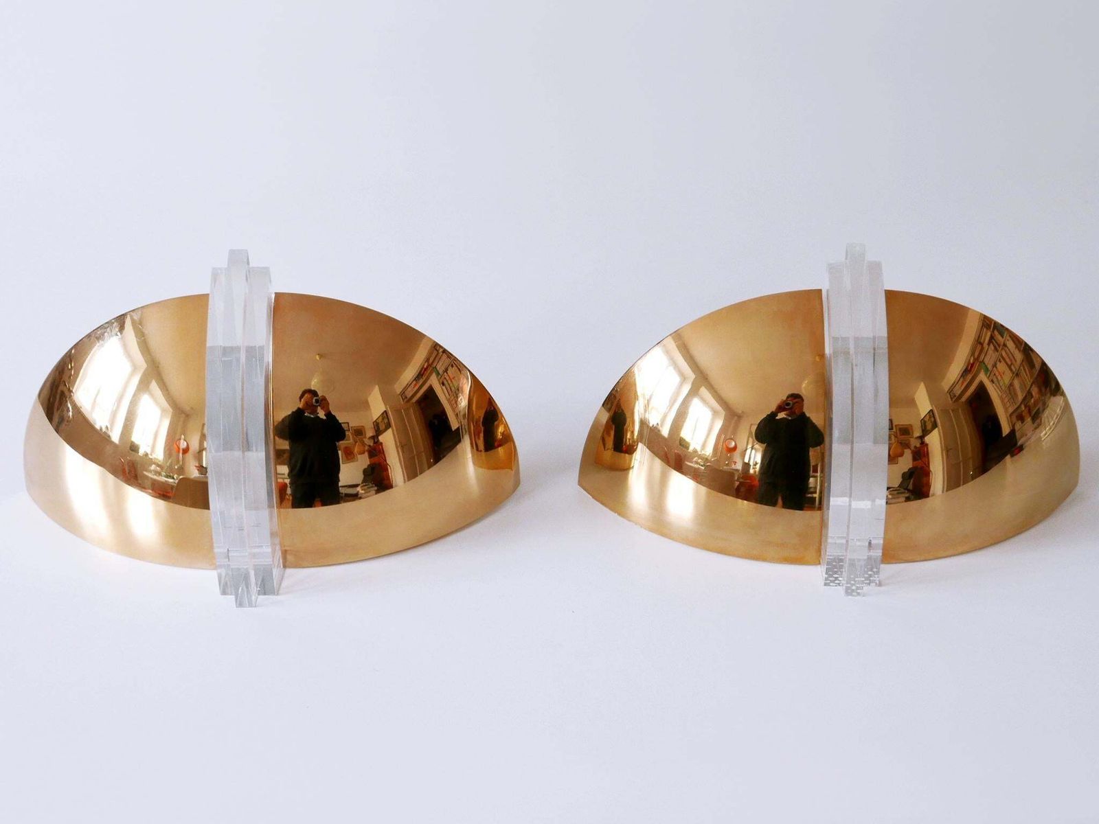 Set Of Two Elegant Gilt Brass & Lucite Sconces Or Wall Lights Germany 1980s photo vintage