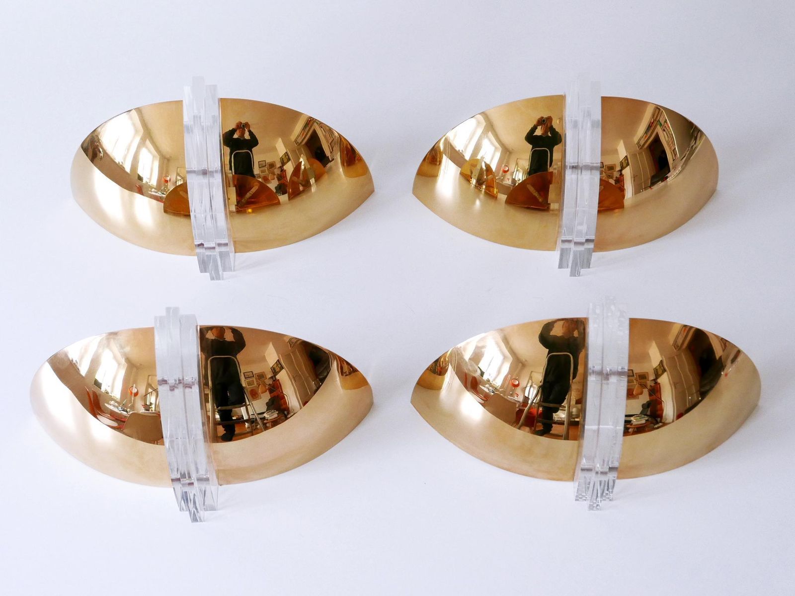 photo for sale Set Of Two Elegant Gilt Brass & Lucite Sconces Or Wall Lights Germany 1980s
