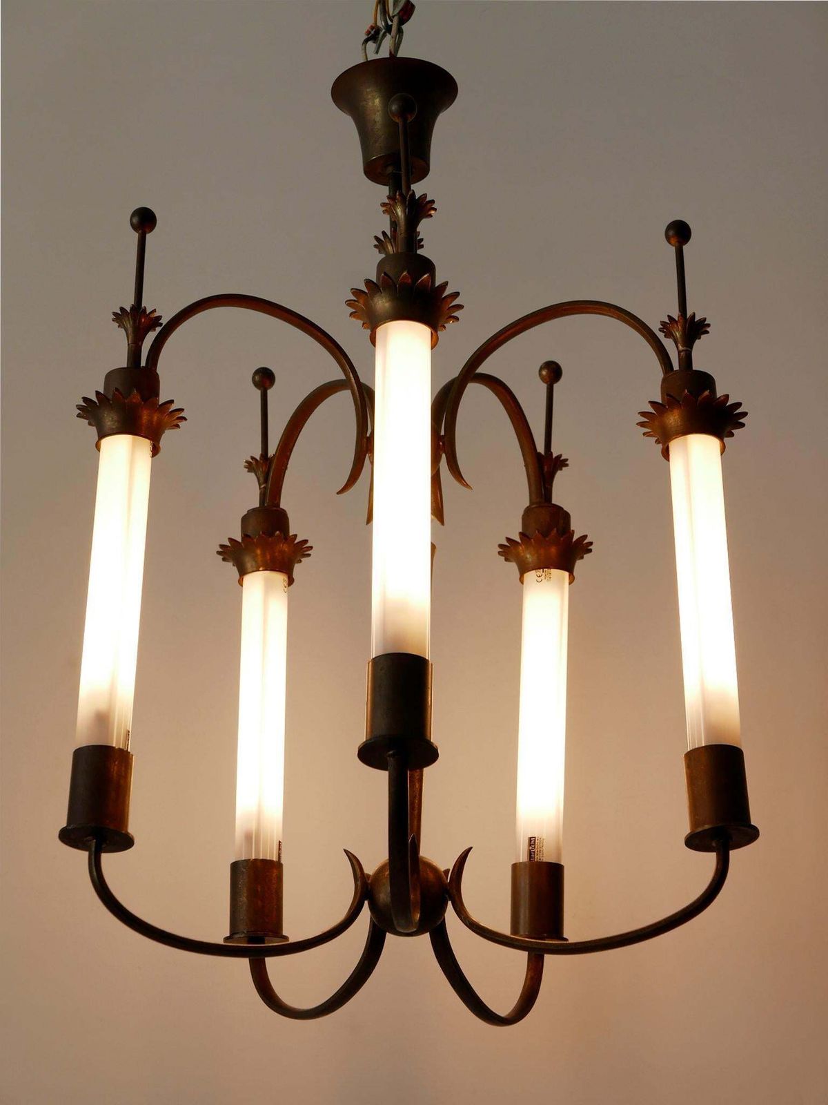 photo for sale Exceptional Five Flamed Art Deco Chandelier Or Ceiling Lamp Germany 1930s