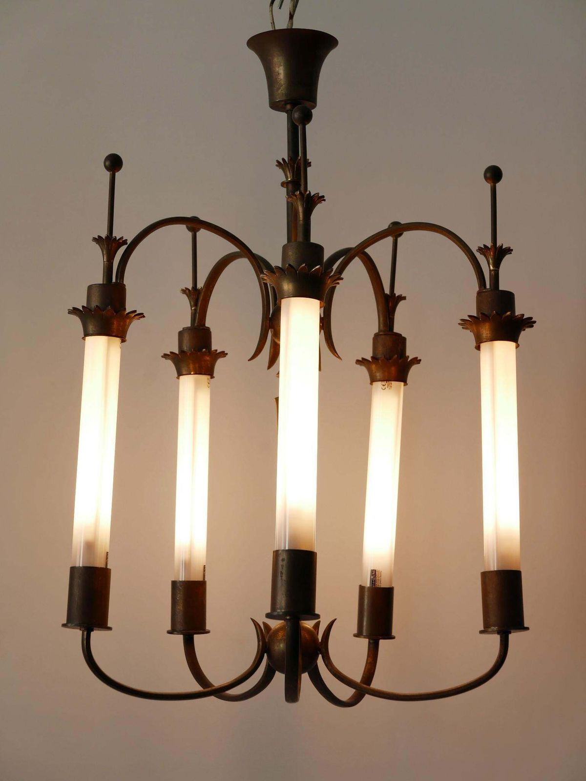 photo vinterior Exceptional Five Flamed Art Deco Chandelier Or Ceiling Lamp Germany 1930s