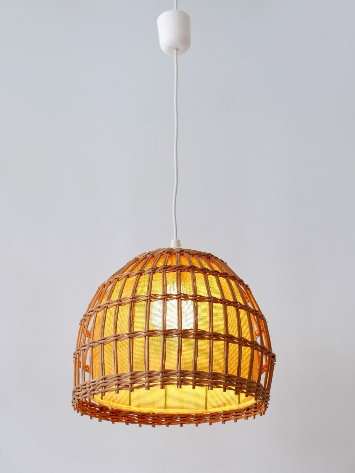 Mid Century Modern Rattan Pendant Lamp Or Hanging Light Germany 1960s photo vinterior