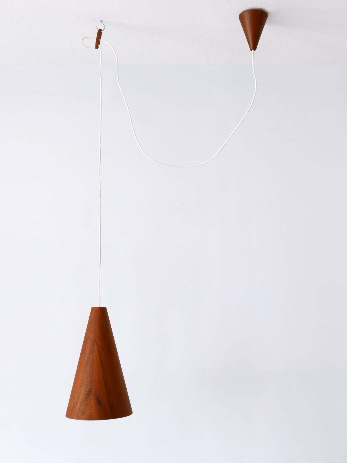 Elegant Mid Century Modern Teak Pendant Lamp Or Hanging Light Scandinavia 1960s photo vintage