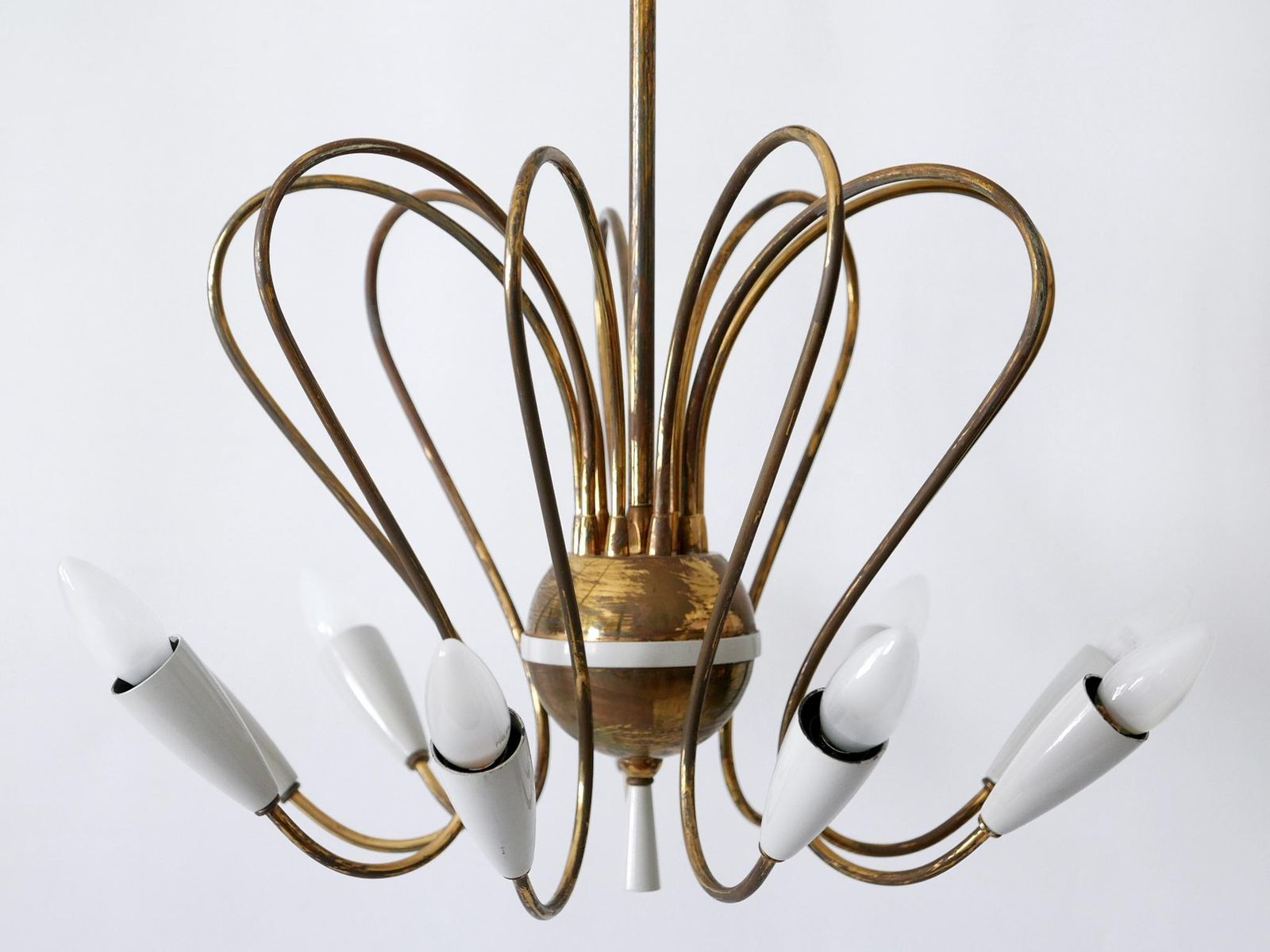 Rare Mid Century Modern Nine Flamed Sputnik Chandelier Or Pendant Lamp, 1950s photo for sale