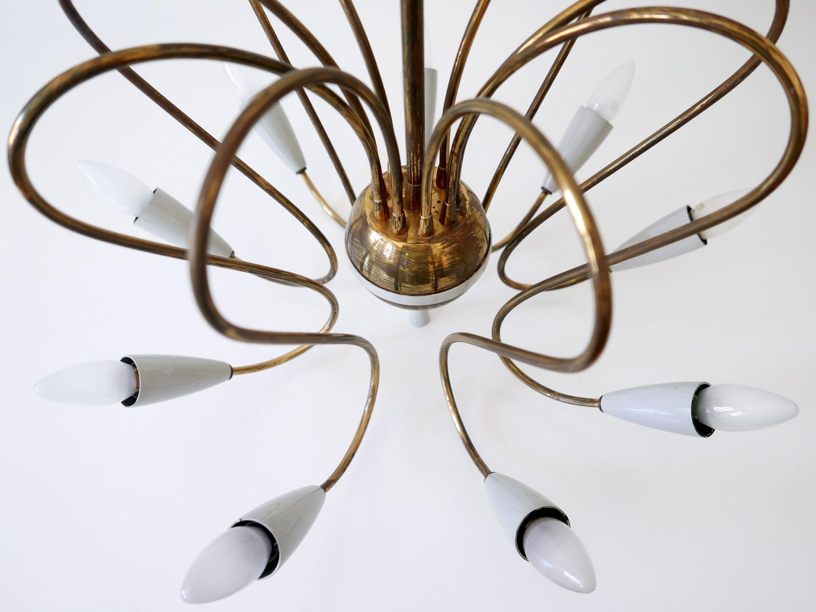 photo vintage Rare Mid Century Modern Nine Flamed Sputnik Chandelier Or Pendant Lamp, 1950s