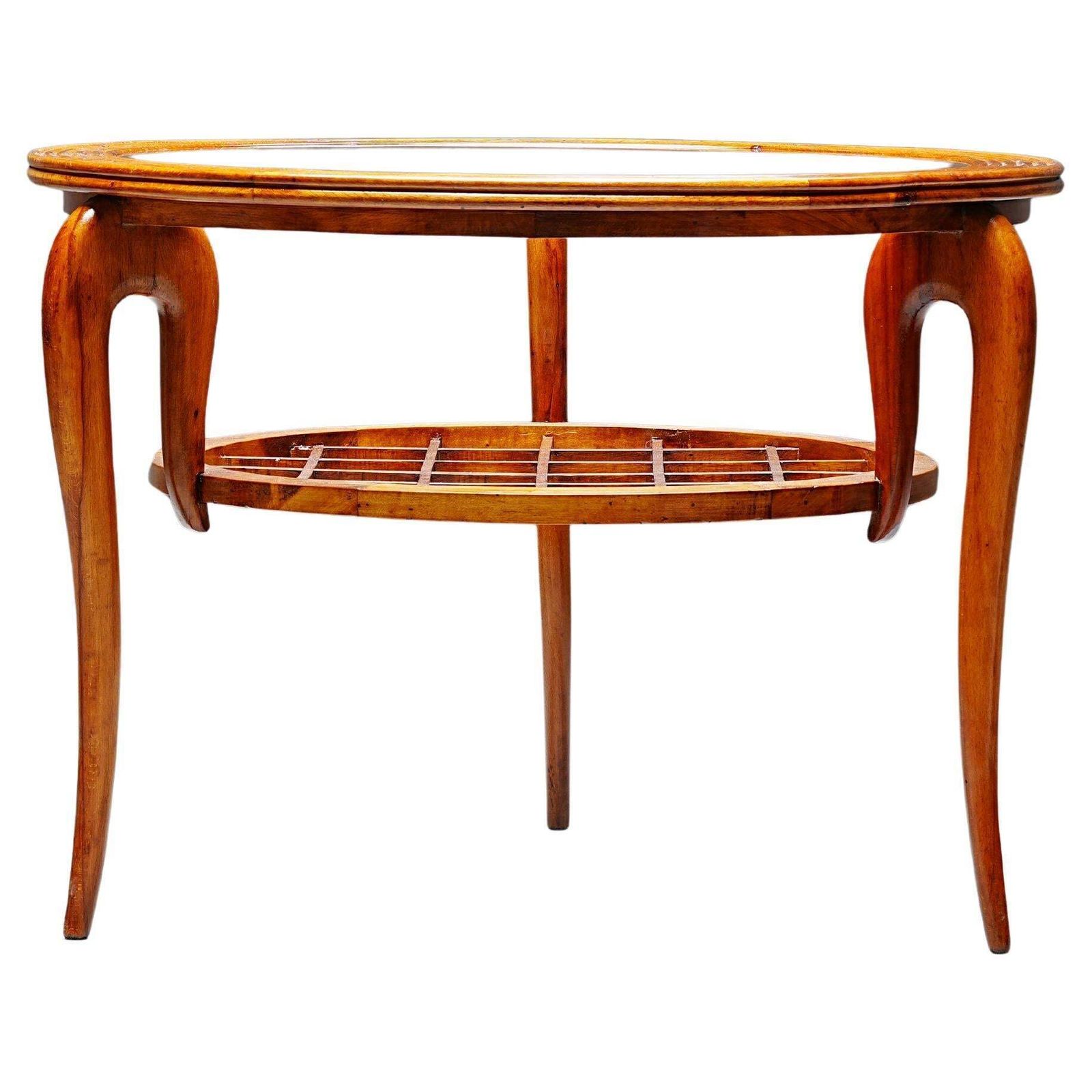 Round Coffee Table In Walnut And Glass, Italy, 1950's