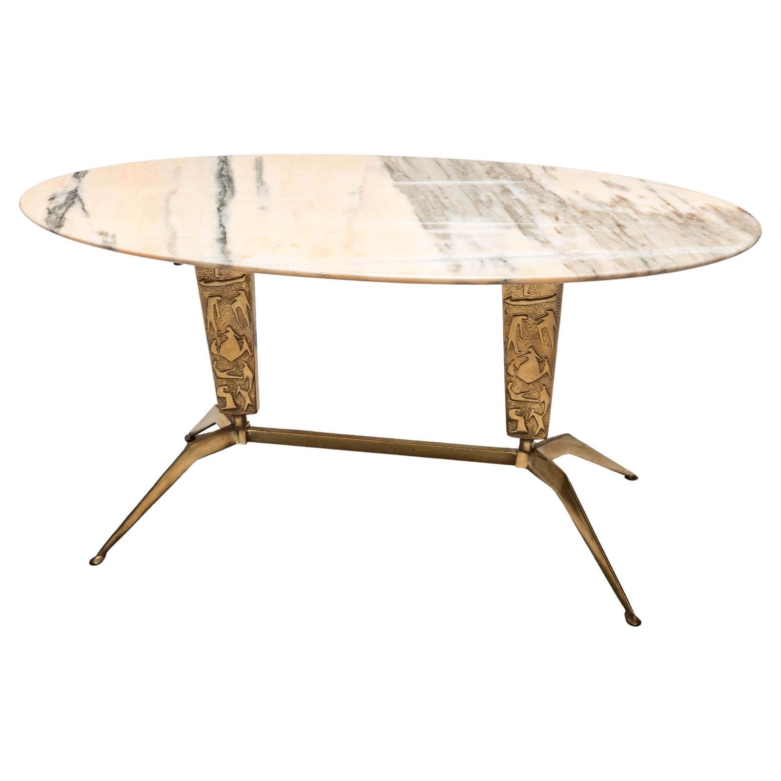 Oval Side Table In Pink Marble And Brass, Italy, 1970's