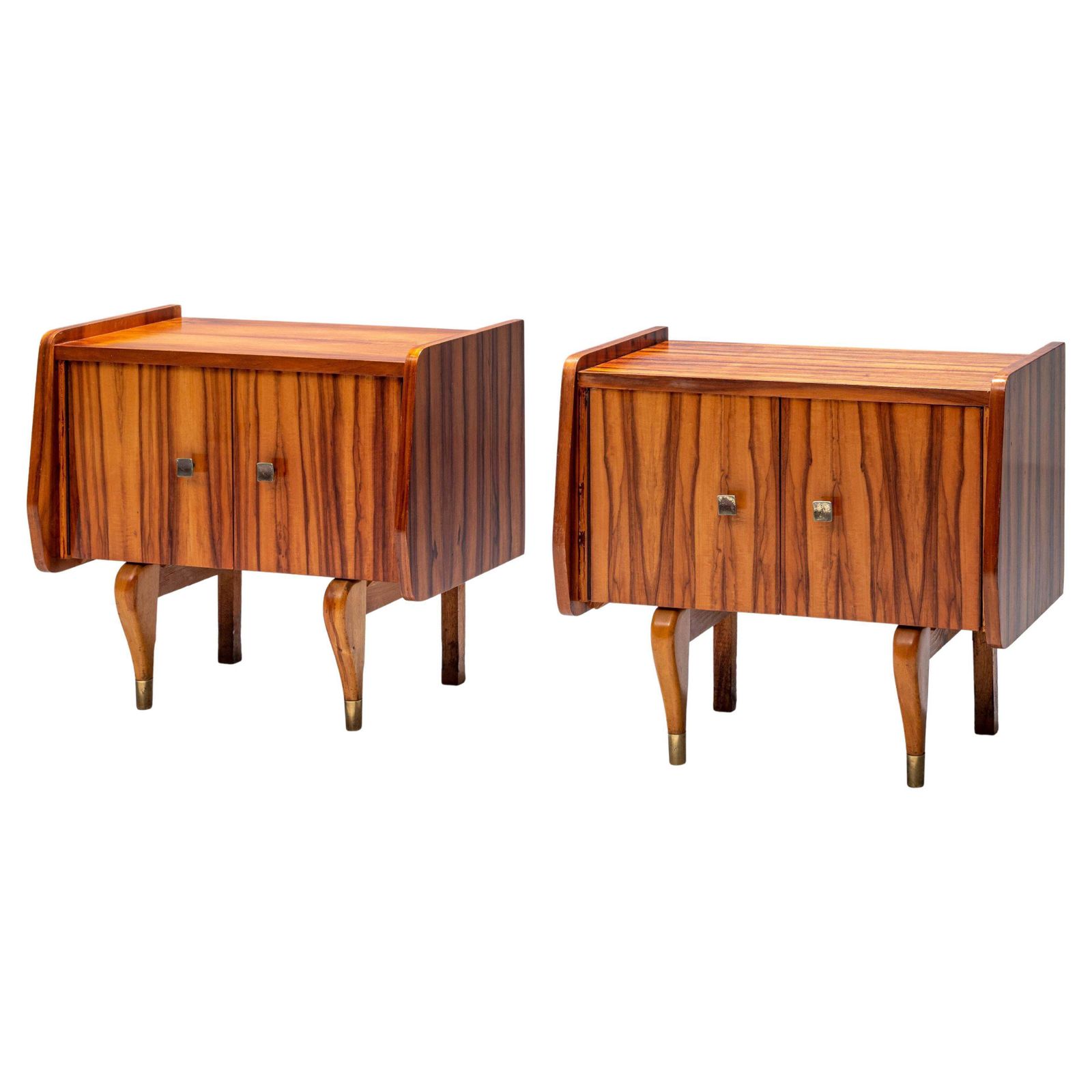 Set Of Two Night Stands In Zebra Wood And Brass, 1960's, France