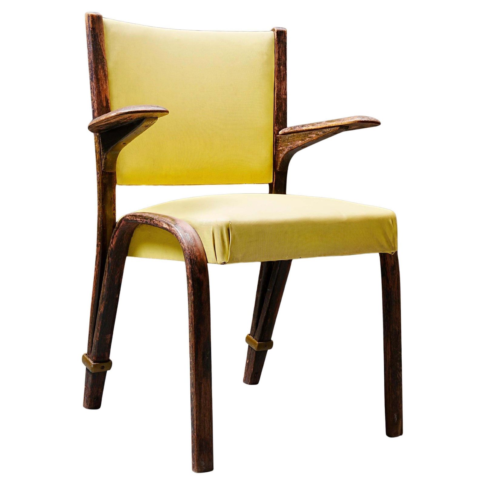 French Chair In Wood And Yellow Upholstery, France, 1950's