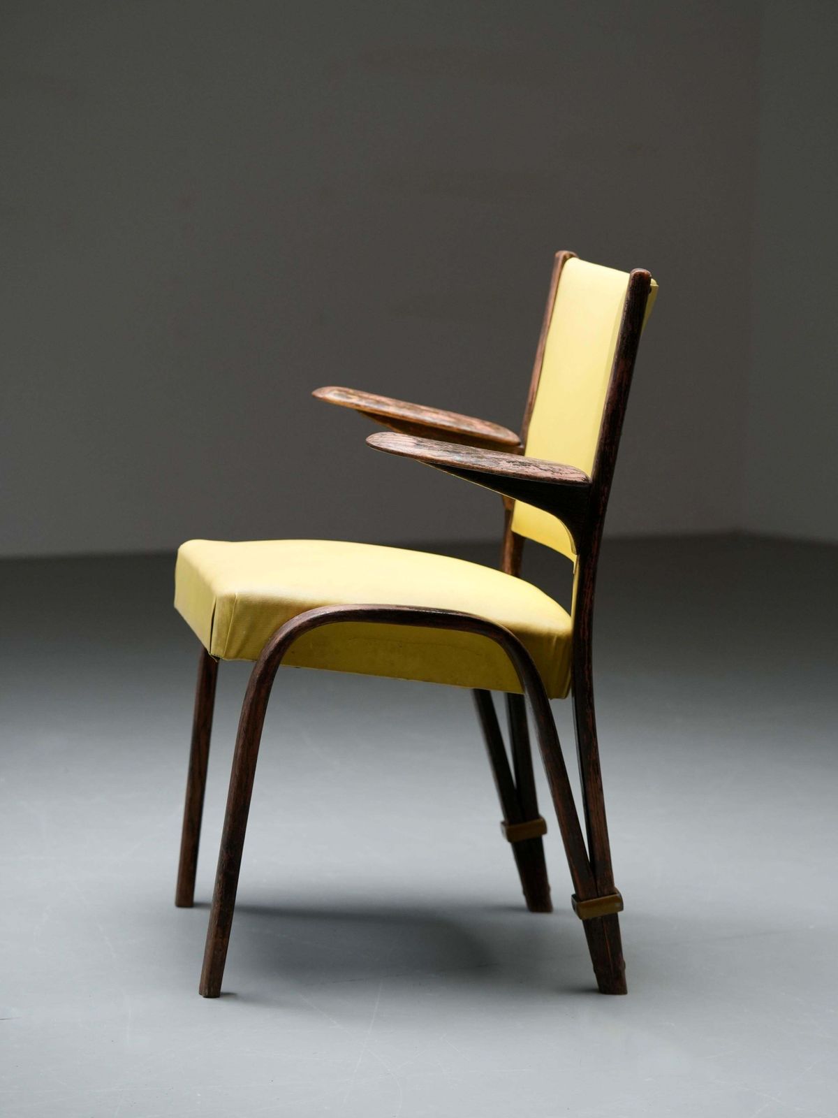 French Chair In Wood And Yellow Upholstery, France, 1950's photo Furniture