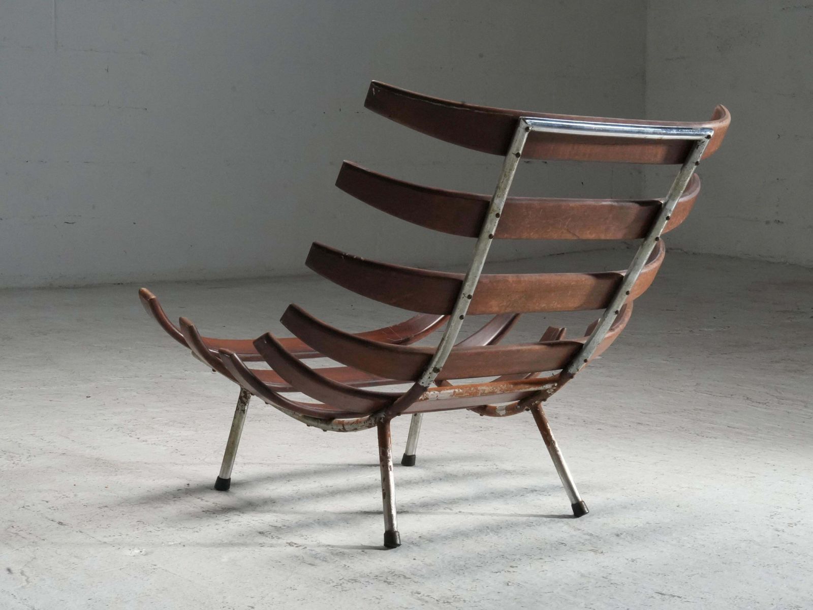 Rib Chair In Teak And Metal, Brazil, 1950's photo buy