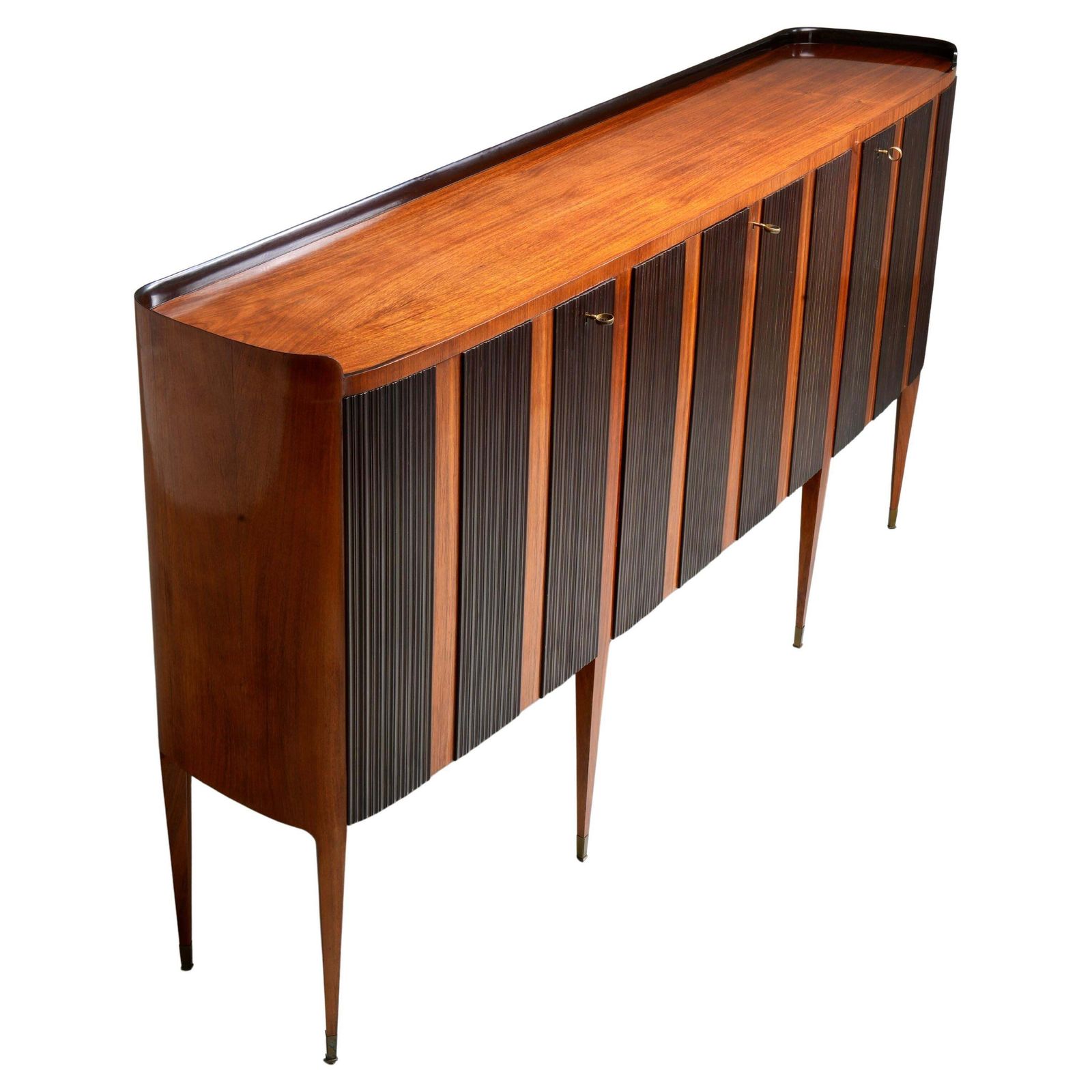 Paolo Buffa Grande Credenza Op Acht Poten, Hout, Messing En Glas, Italië, Ca. Jaren 1950 photo furniture