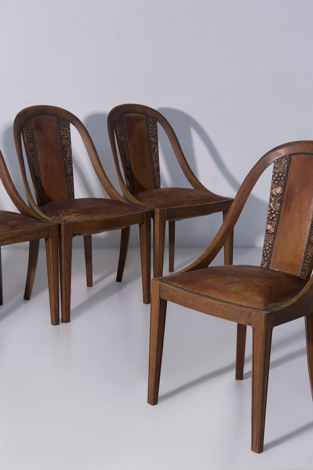 Set Of Six Art Nouveau Style Chairs With Grape Wood Inlays photo for sale