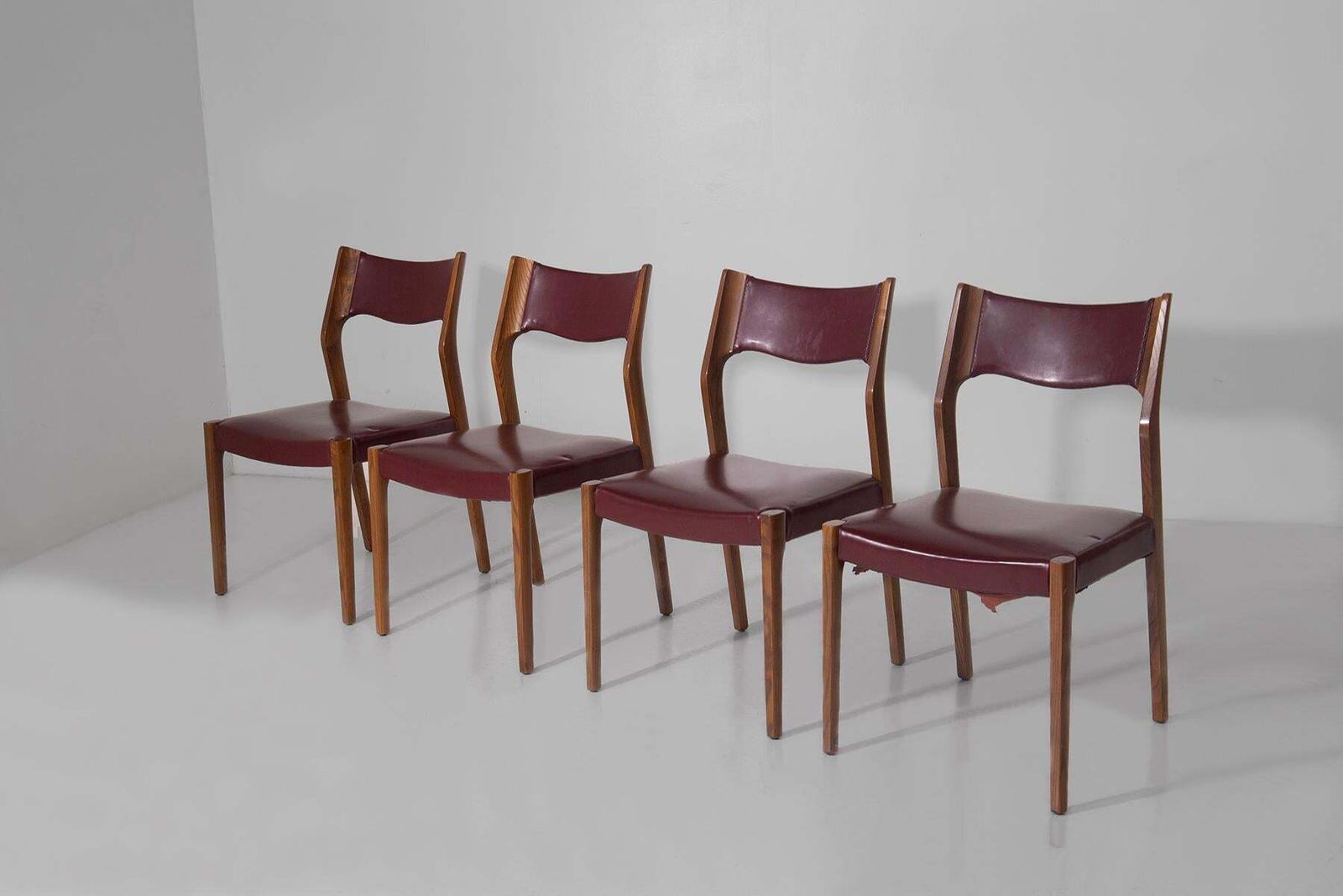 Elegant Set Of Four Italian Chairs In Burgundy Leather photo furniture