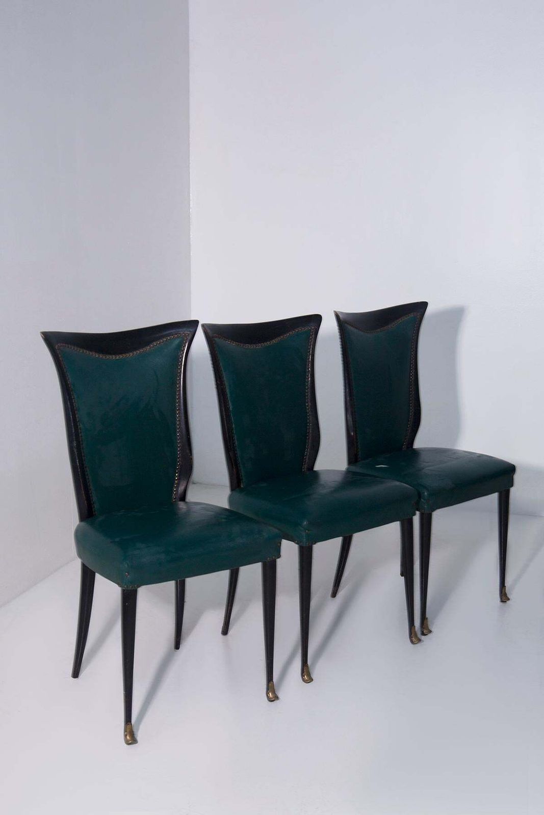 Elegant Set Of Six Italian Made Chairs In Green Leather photo furniture