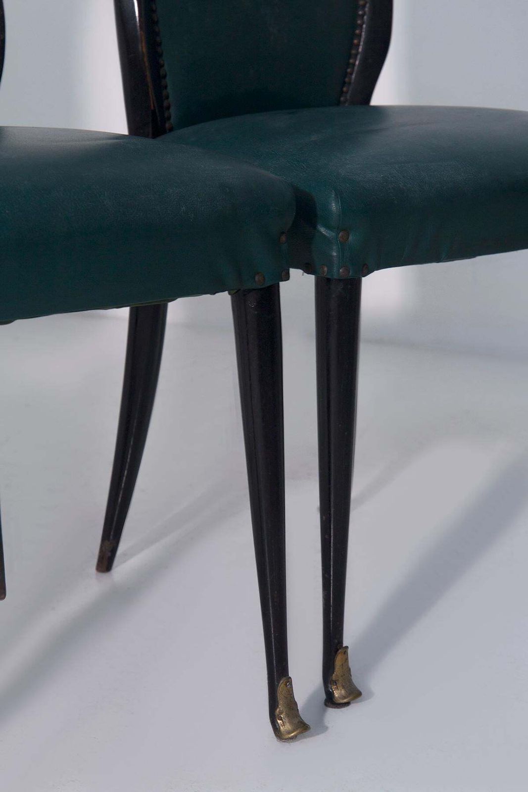 Furniture Elegant Set Of Six Italian Made Chairs In Green Leather photo