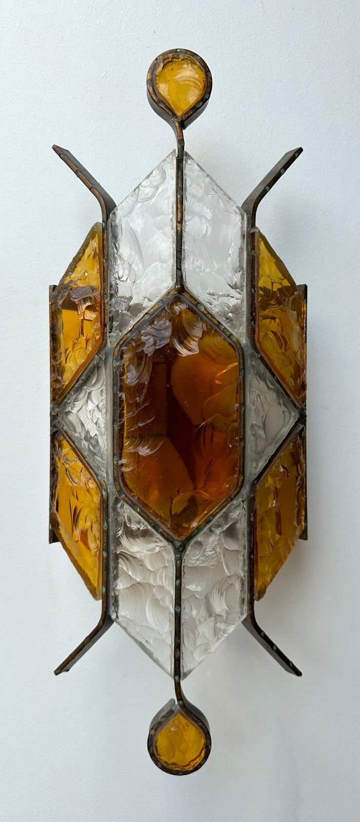 Pair Of Hammered Glass Wrought Iron Sconces By Longobard, Italy, 1970s photo Lighting