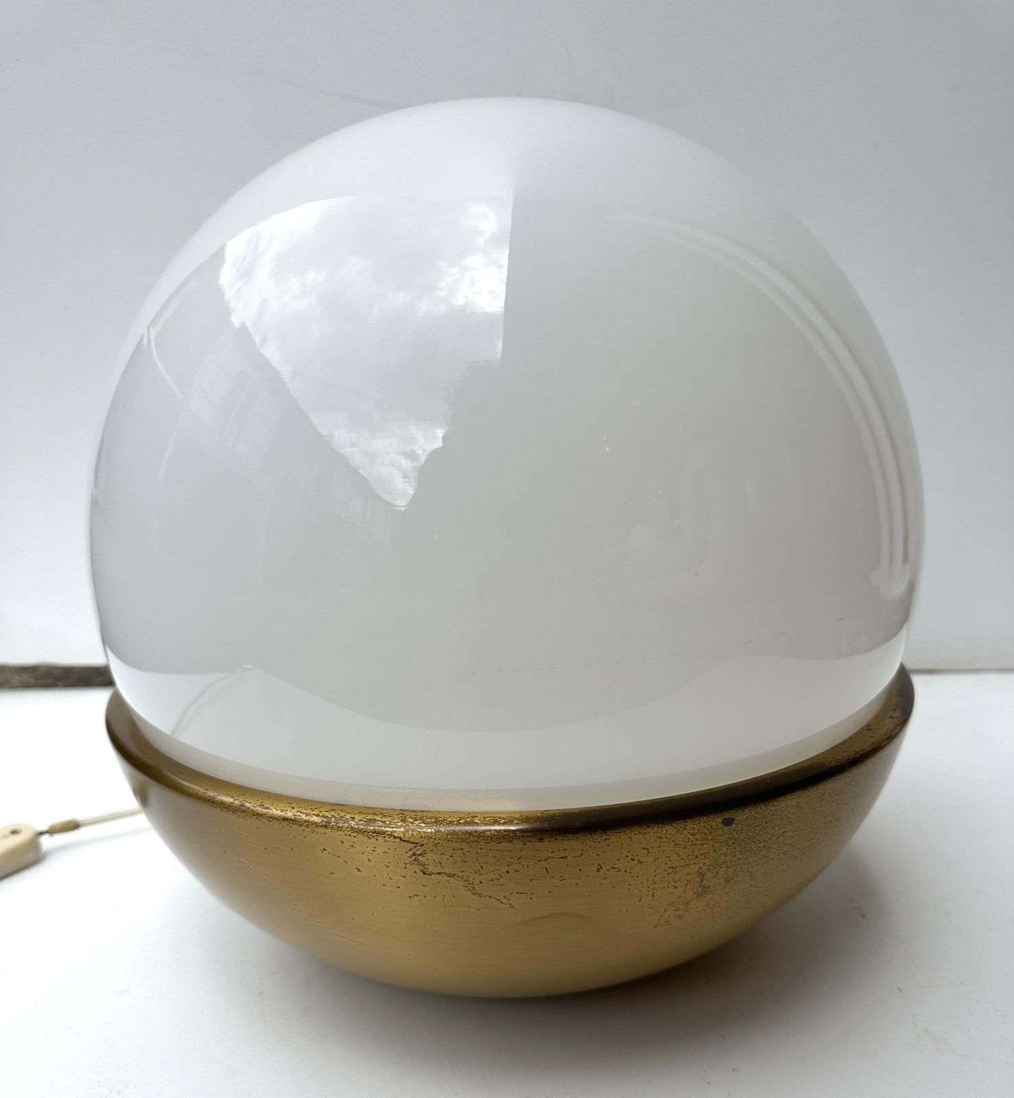 photo furniture Ball Lamp Brass And Opaline Murano Glass.  Italy, 1970s