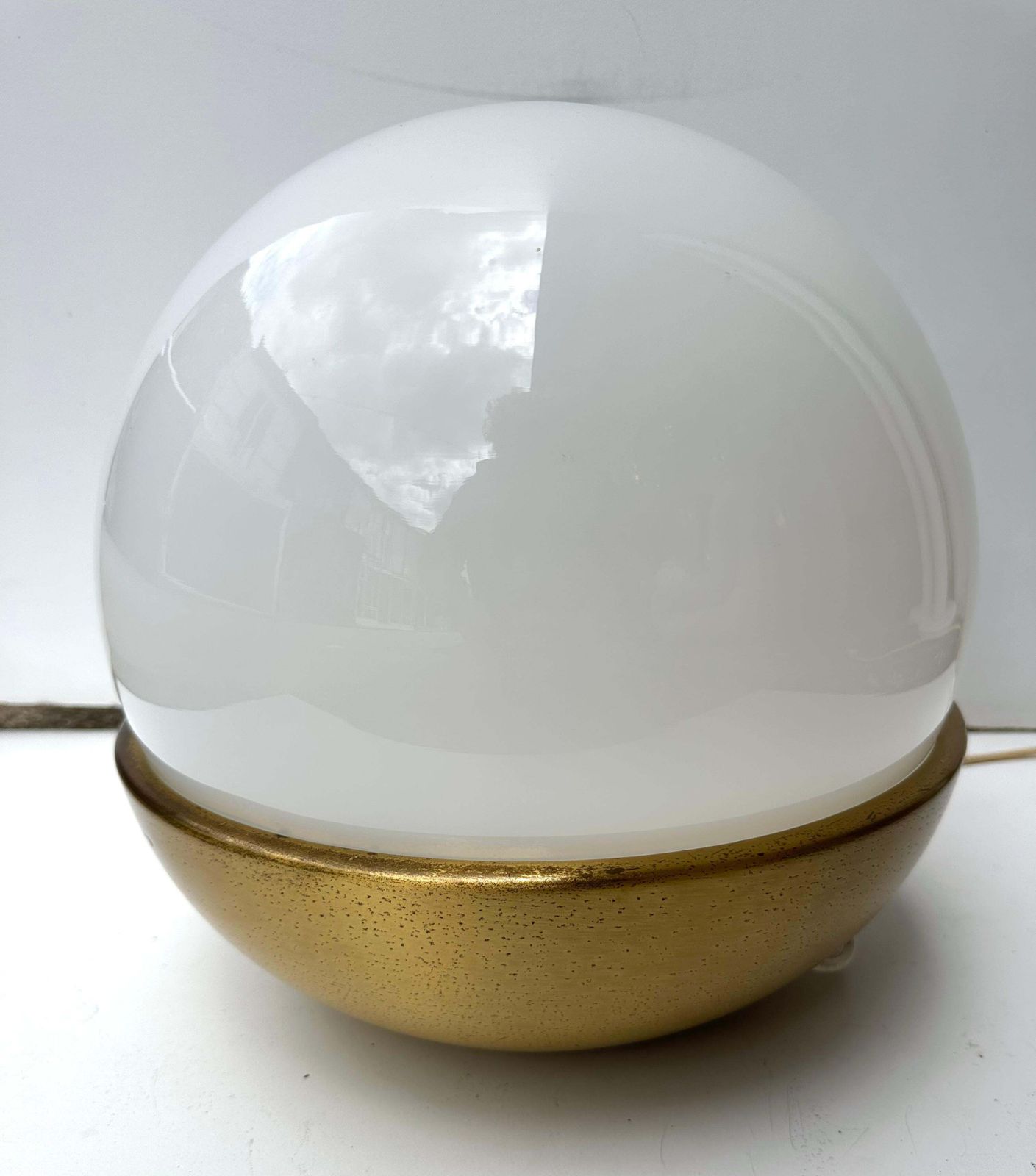 Lighting Ball Lamp Brass And Opaline Murano Glass.  Italy, 1970s photo