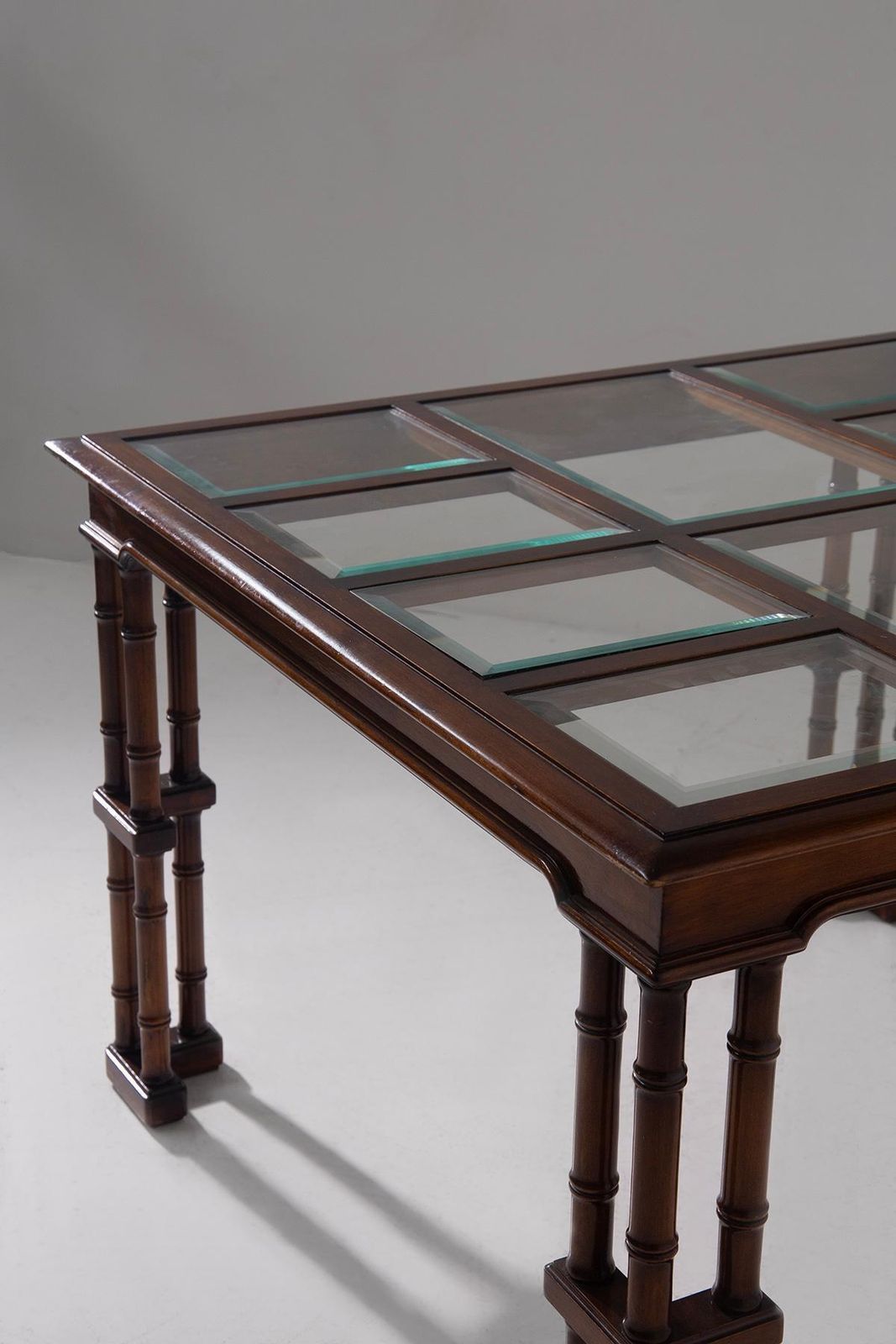 photo for sale Gregotti's Faux Bamboo Buffet Tables With Cut Glass Shelves