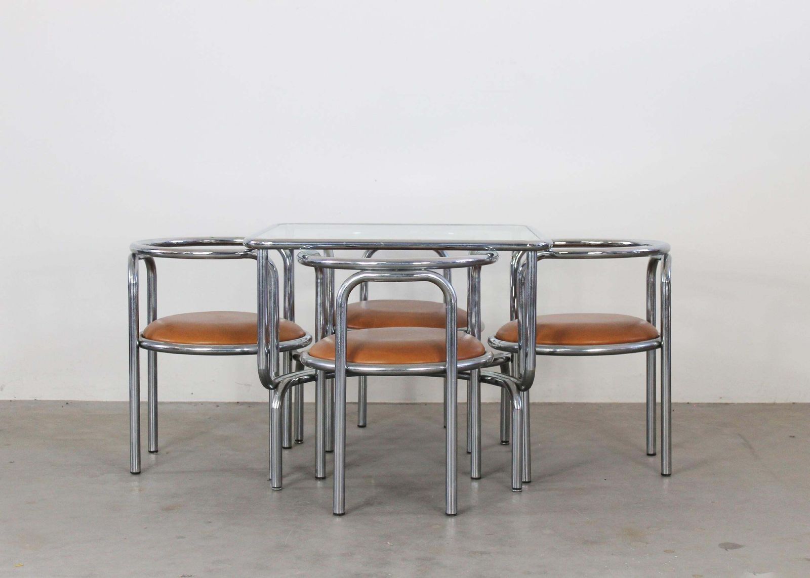 Gae Aulenti Locus Solus Dining Room Set In Steel And Leather By Poltronova 1970s photo furniture
