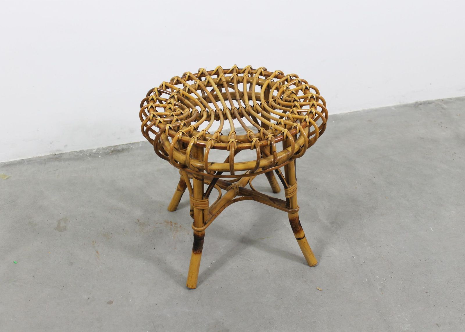 Franco Albini Set Of Two Stools In Rattan And Bamboo Italian Manufacture 1960s photo buy