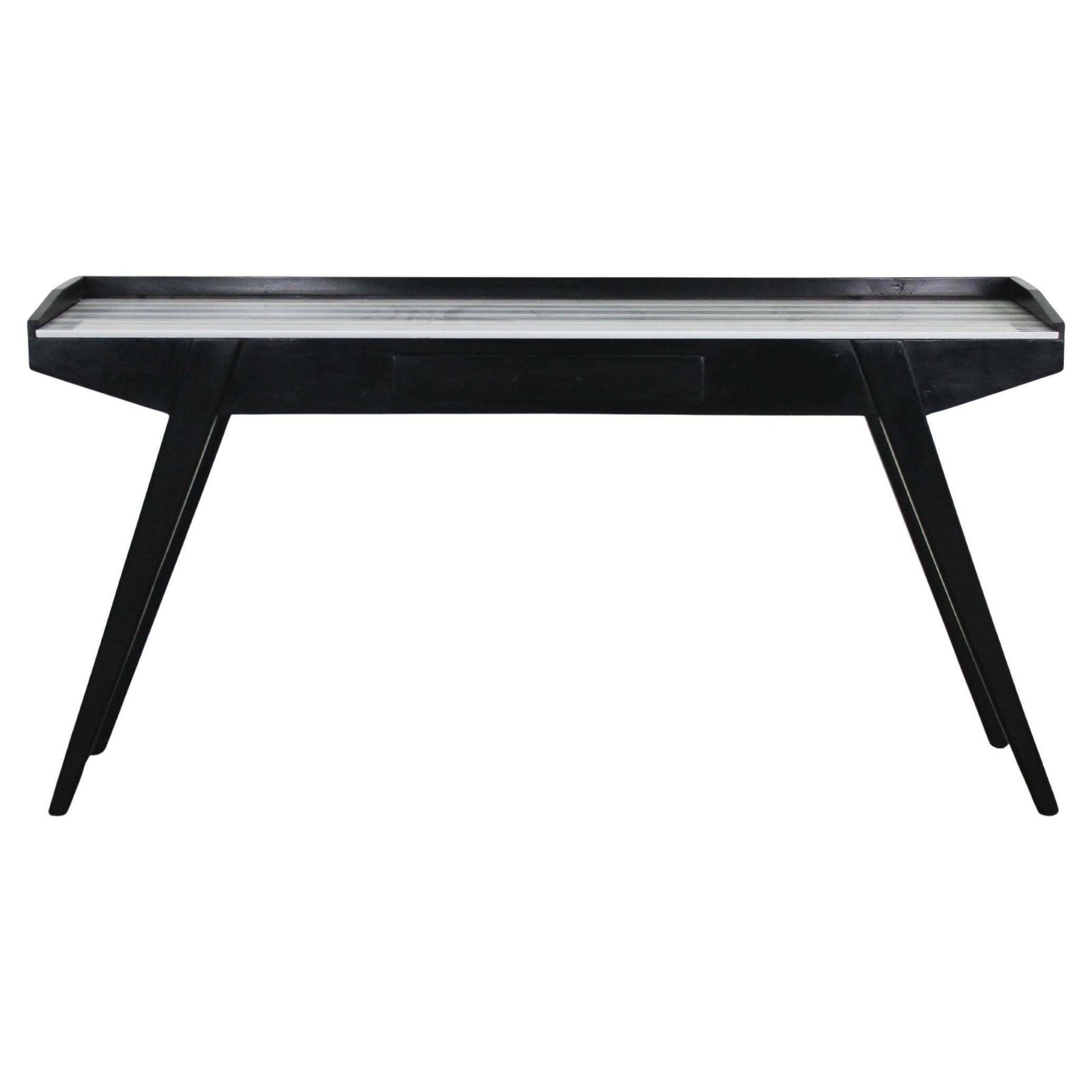 Mid Century Modern Console Table In Black Lacquered Wood And Marble 1950s