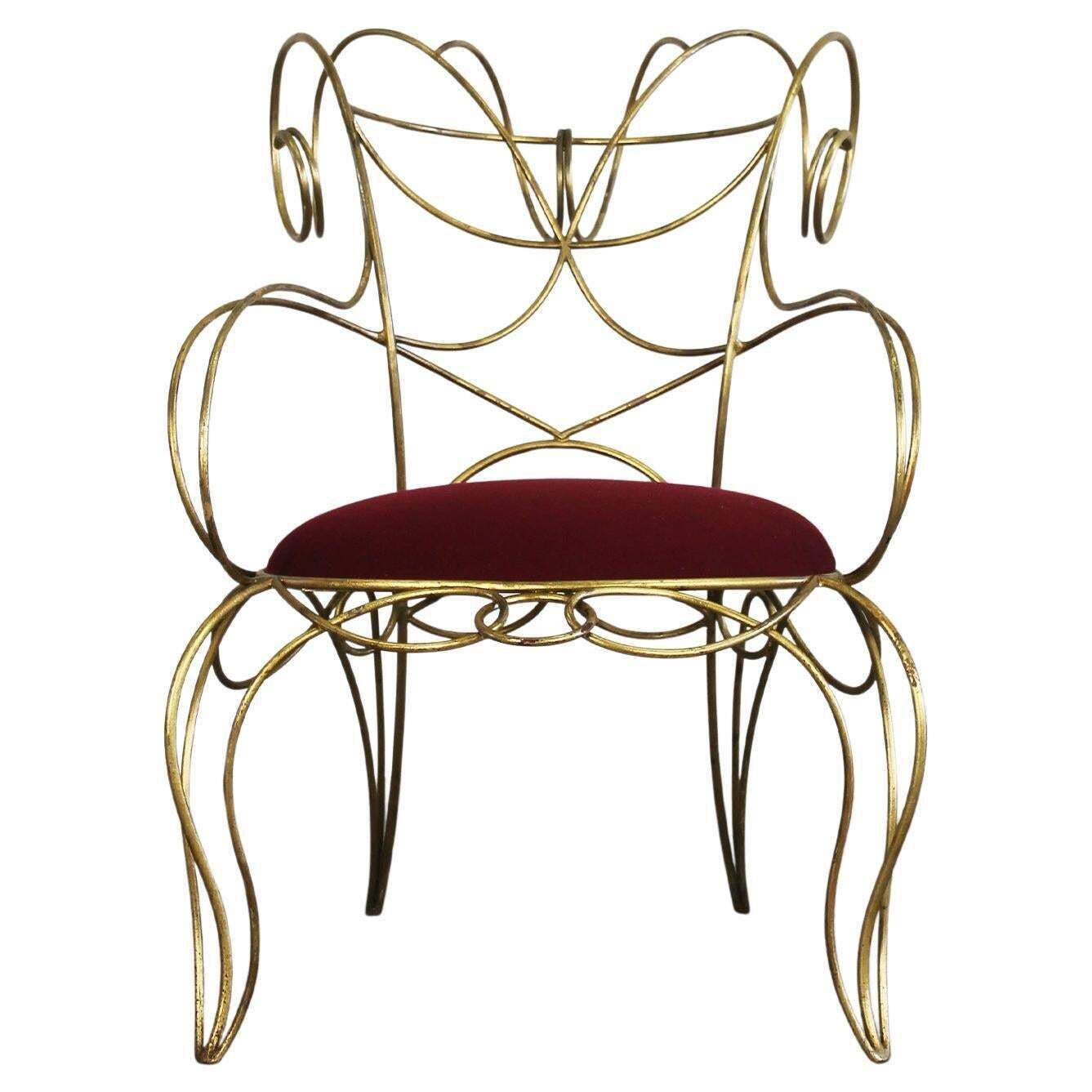 Andrè Dubreuil Ram Armchair In Iron And Red Velvet By Ceccotti 1990s