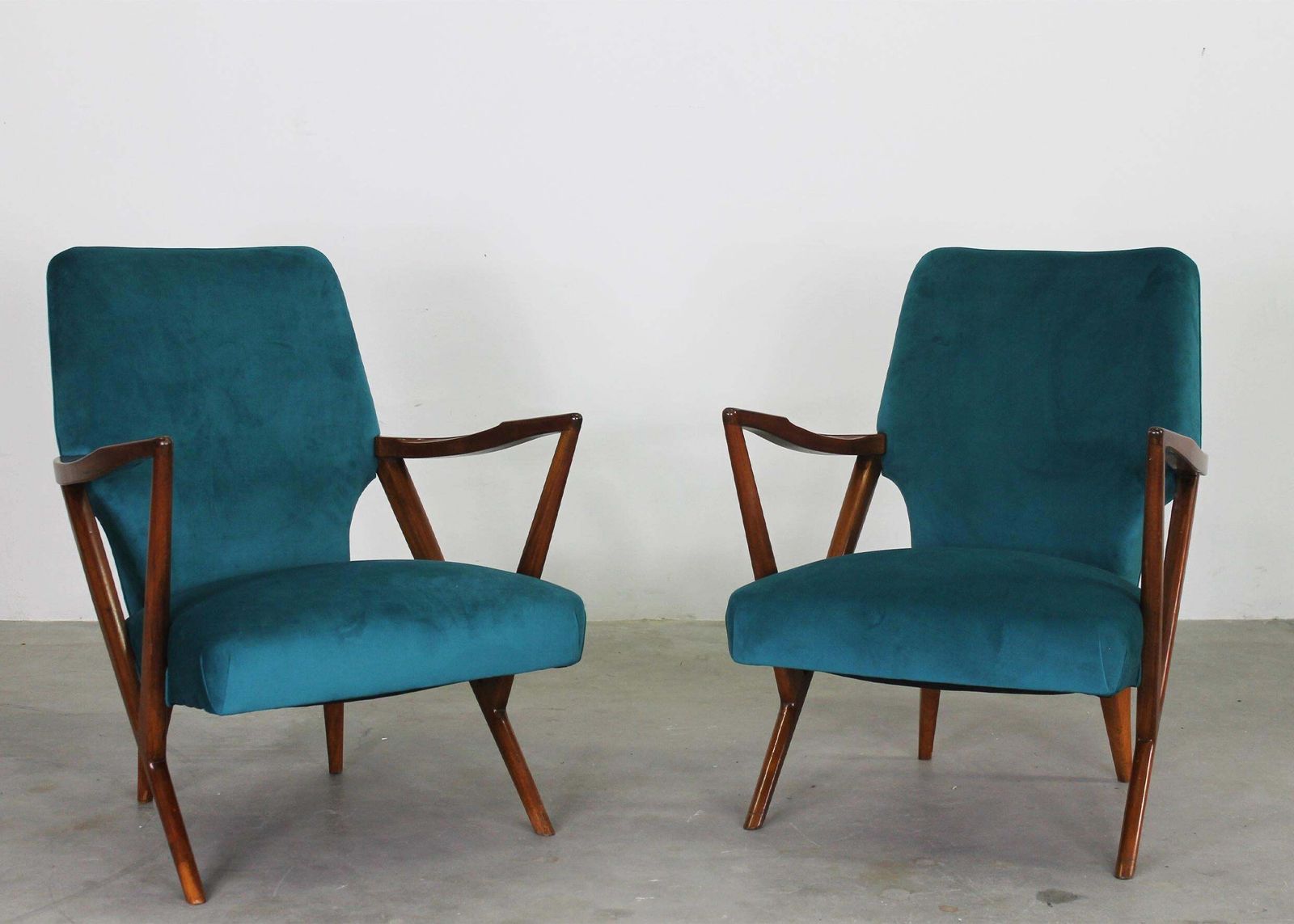 Giuseppe Scapinelli Set Of Two Armchairs In Walnut Wood And Fabric 1950s photo furniture