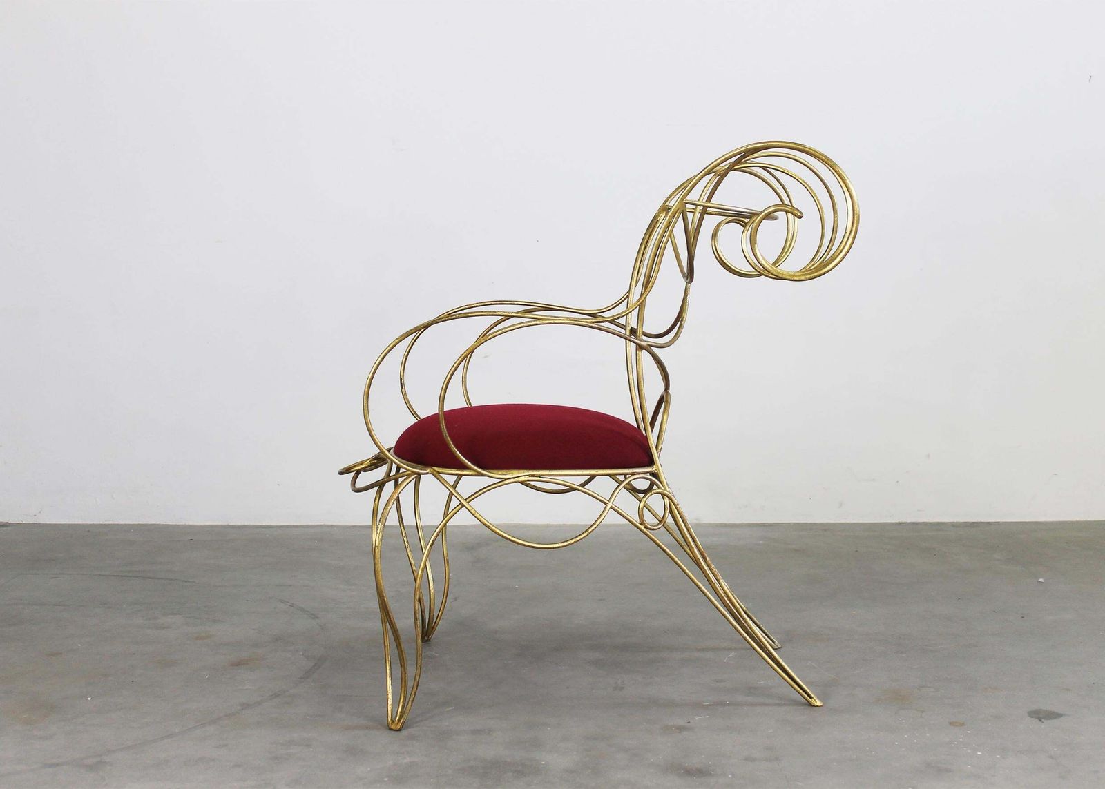 photo for sale Andrè Dubreuil Ram Armchair In Iron And Red Velvet By Ceccotti 1990s