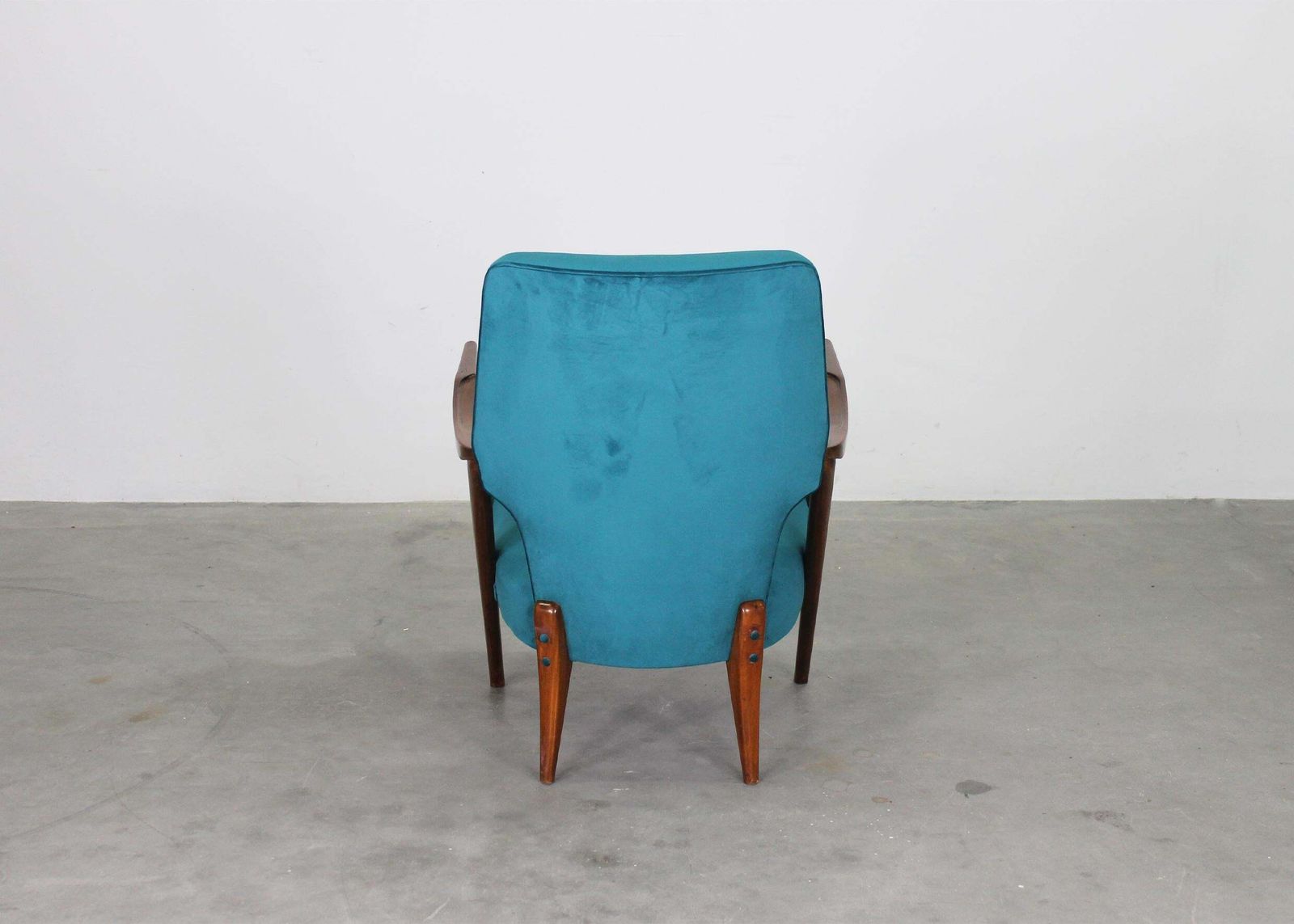 Furniture Giuseppe Scapinelli Set Of Two Armchairs In Walnut Wood And Fabric 1950s photo