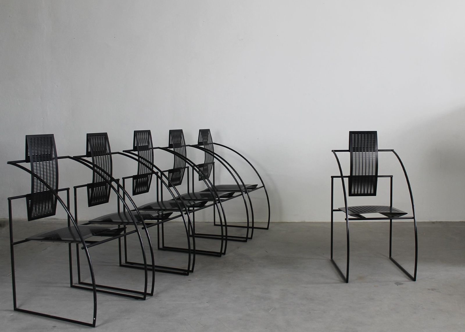 Mario Botta Set Of Six 605 Quinta Chairs In Black Lacquered Steel By Alias 1980 photo for sale