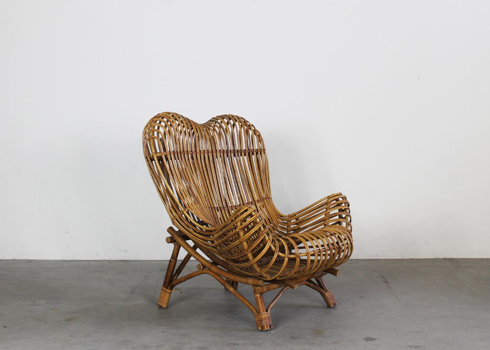 Franco Albini Gala Armchair In Rush And Rattan Cane By Bonacina 1951 photo vintage